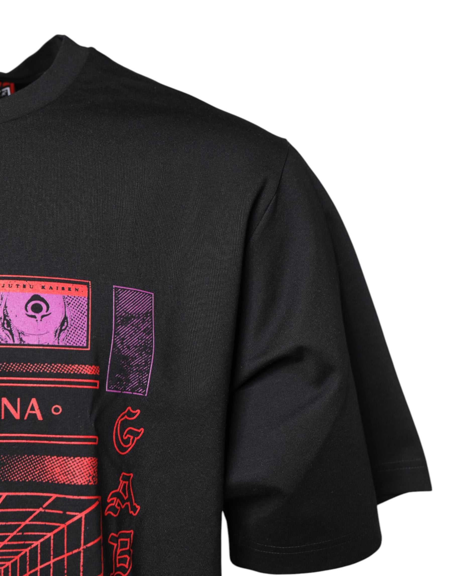 Dolce & Gabbana Black Cotton Graphic Print Crew Neck T-shirt | Regal Royce