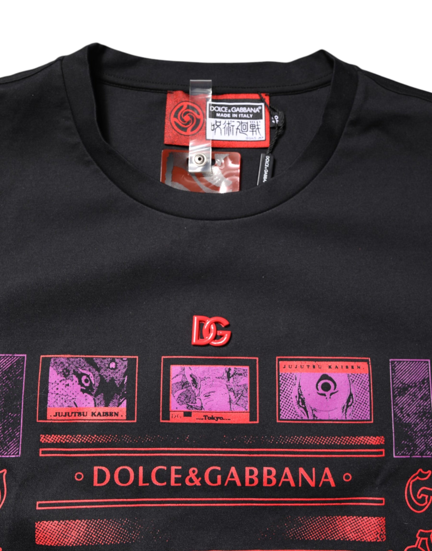 Dolce & Gabbana Black Cotton Graphic Print Crew Neck T-shirt | Regal Royce