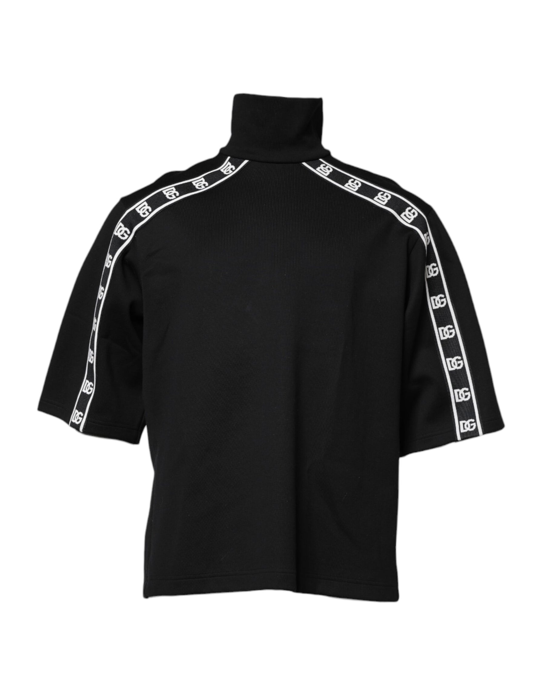 Dolce & Gabbana Black Cotton DG Print Turtleneck T-shirt | Regal Royce