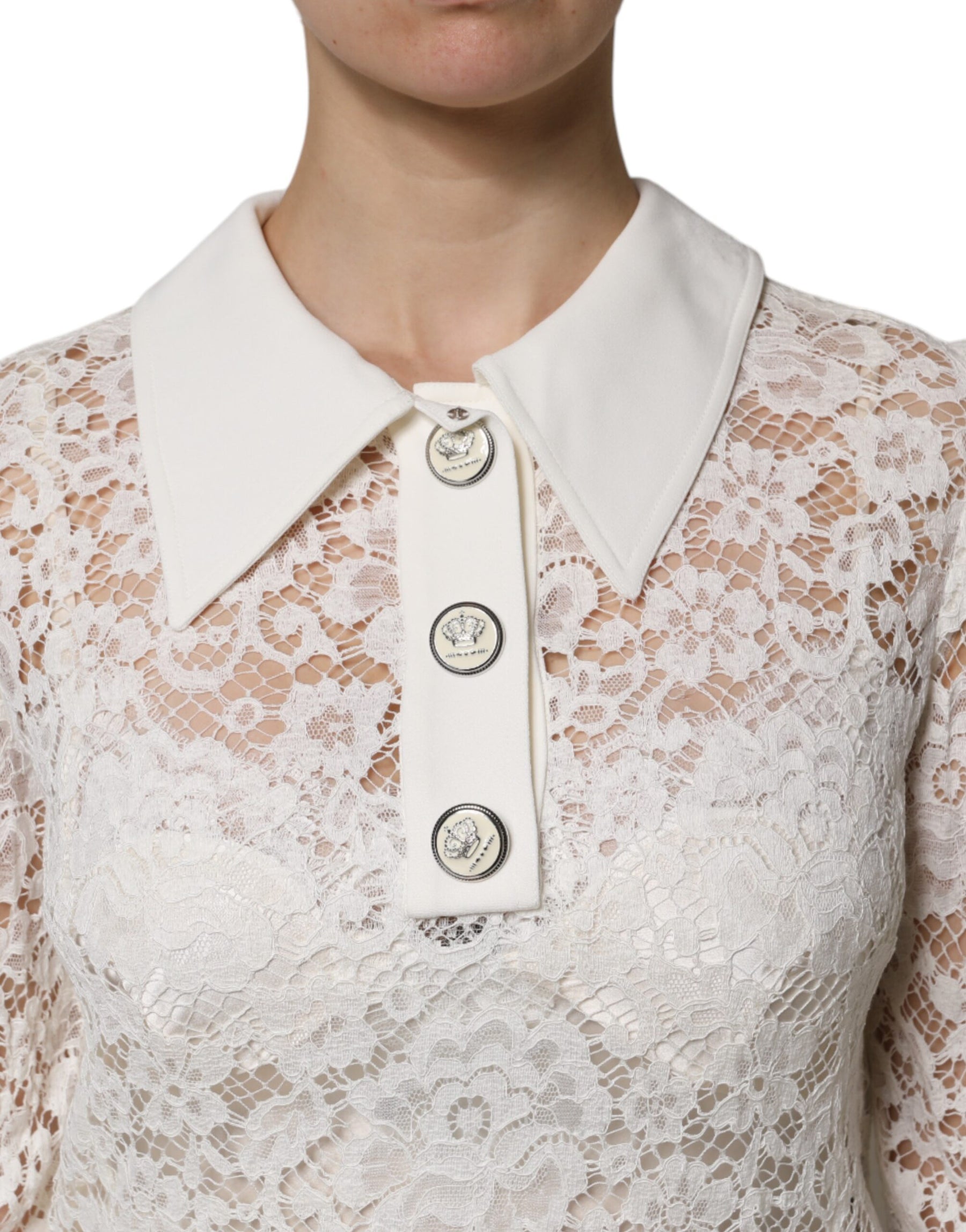 Dolce & Gabbana White Floral Lace Long Sleeves A-line Dress | Regal Royce