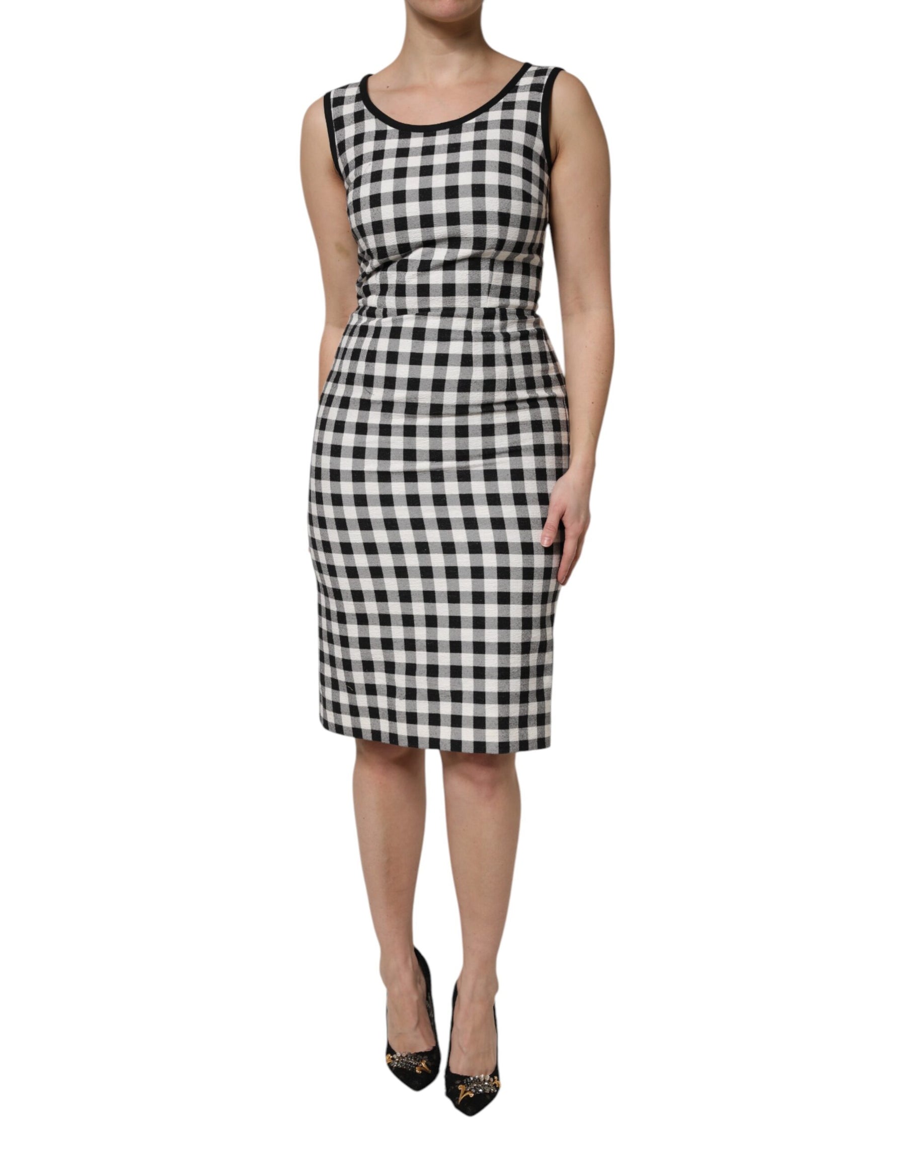 Dolce & Gabbana White Black Checkered Sleeveless Sheath Dress | Regal Royce