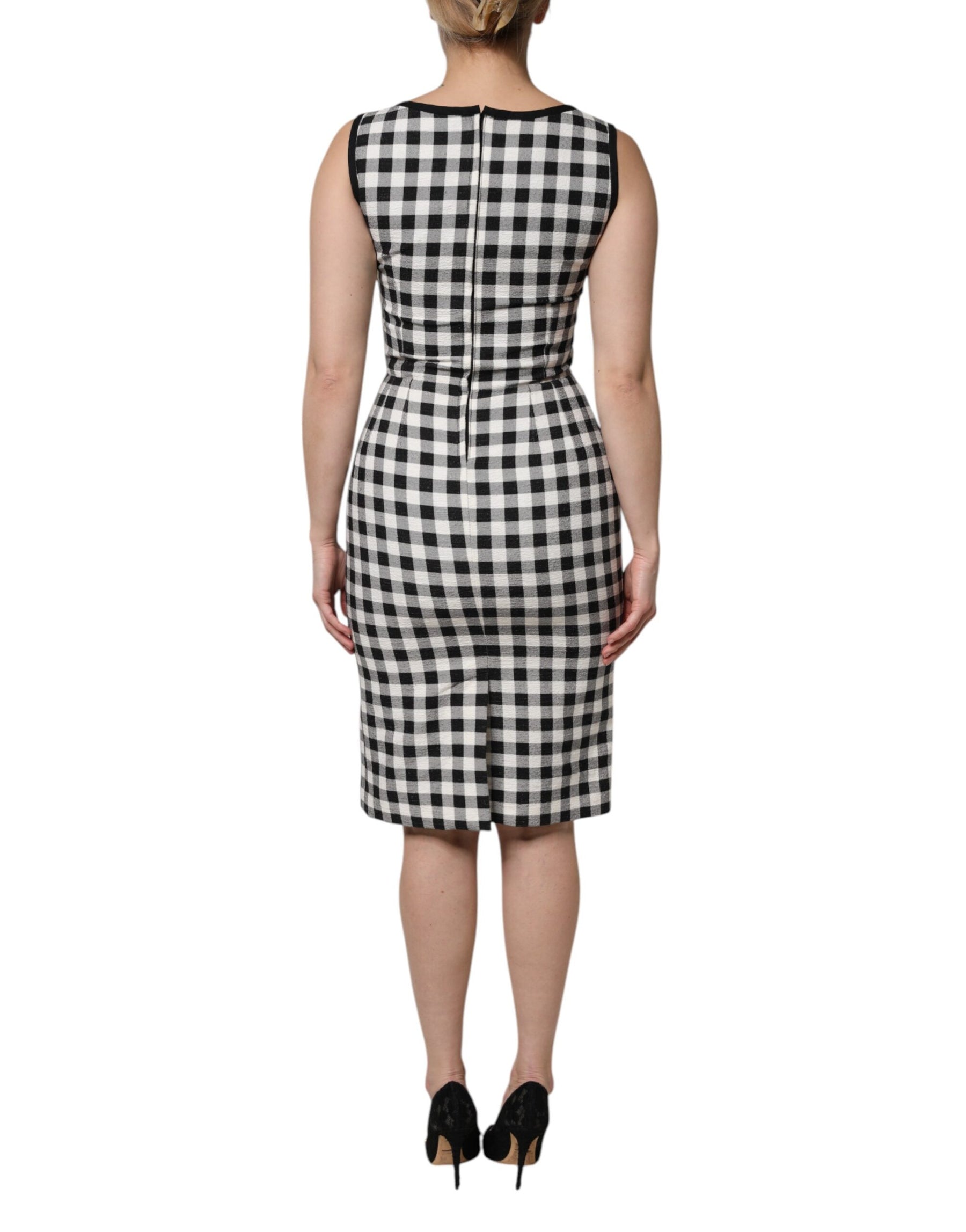 Dolce & Gabbana White Black Checkered Sleeveless Sheath Dress | Regal Royce