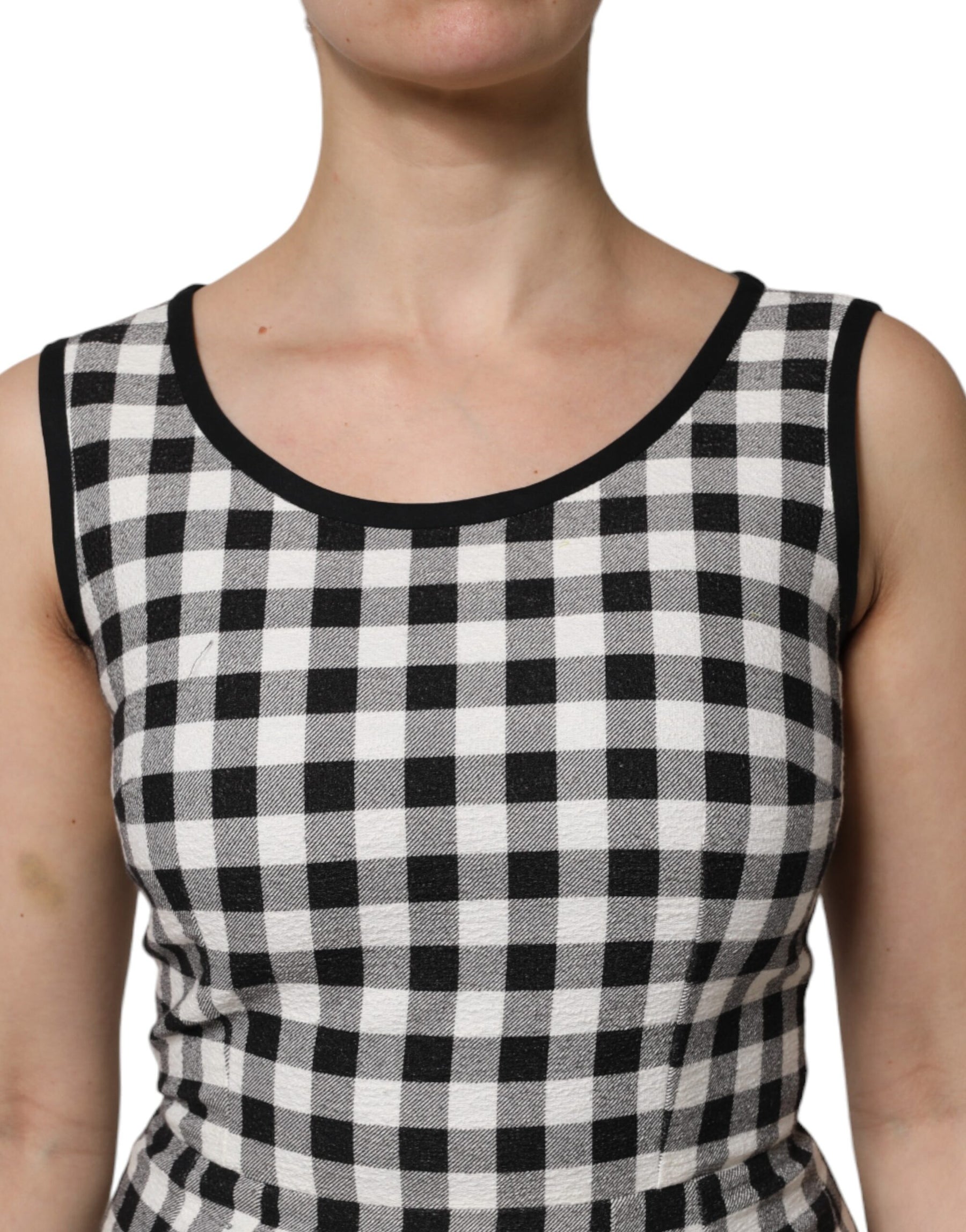 Dolce & Gabbana White Black Checkered Sleeveless Sheath Dress | Regal Royce