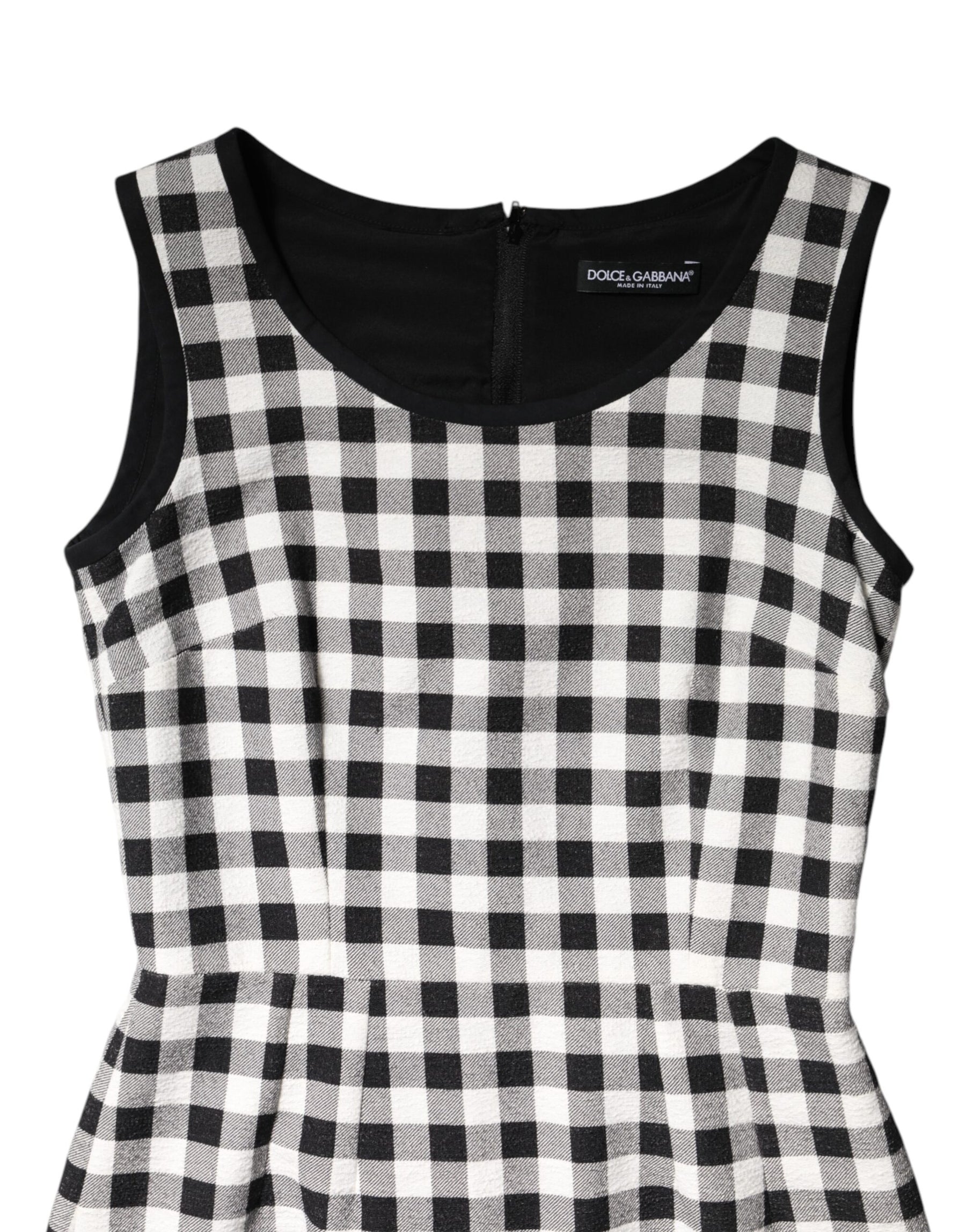 Dolce & Gabbana White Black Checkered Sleeveless Sheath Dress | Regal Royce