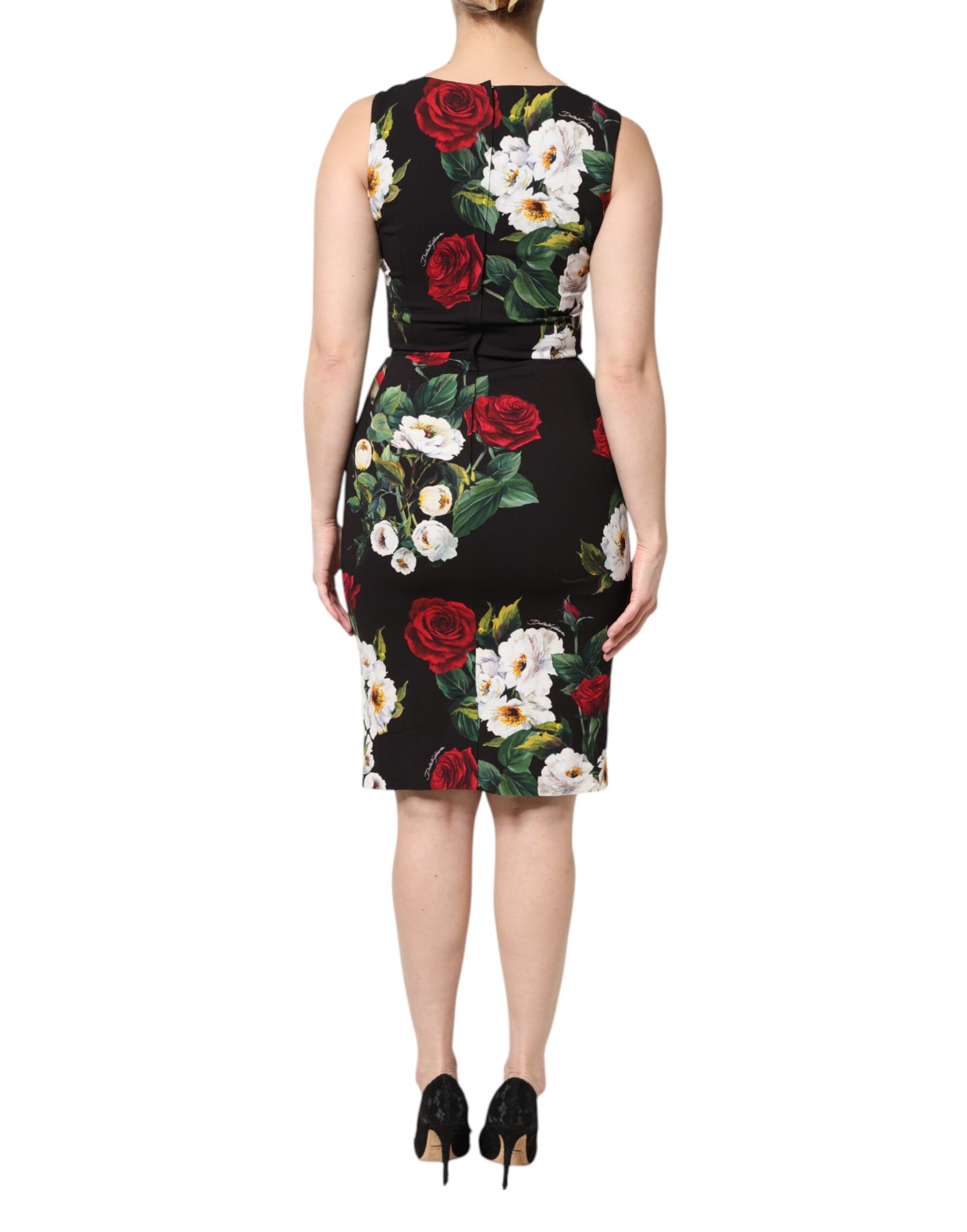 Dolce & Gabbana Black Floral Print Sleeveless Sheath Dress | Regal Royce