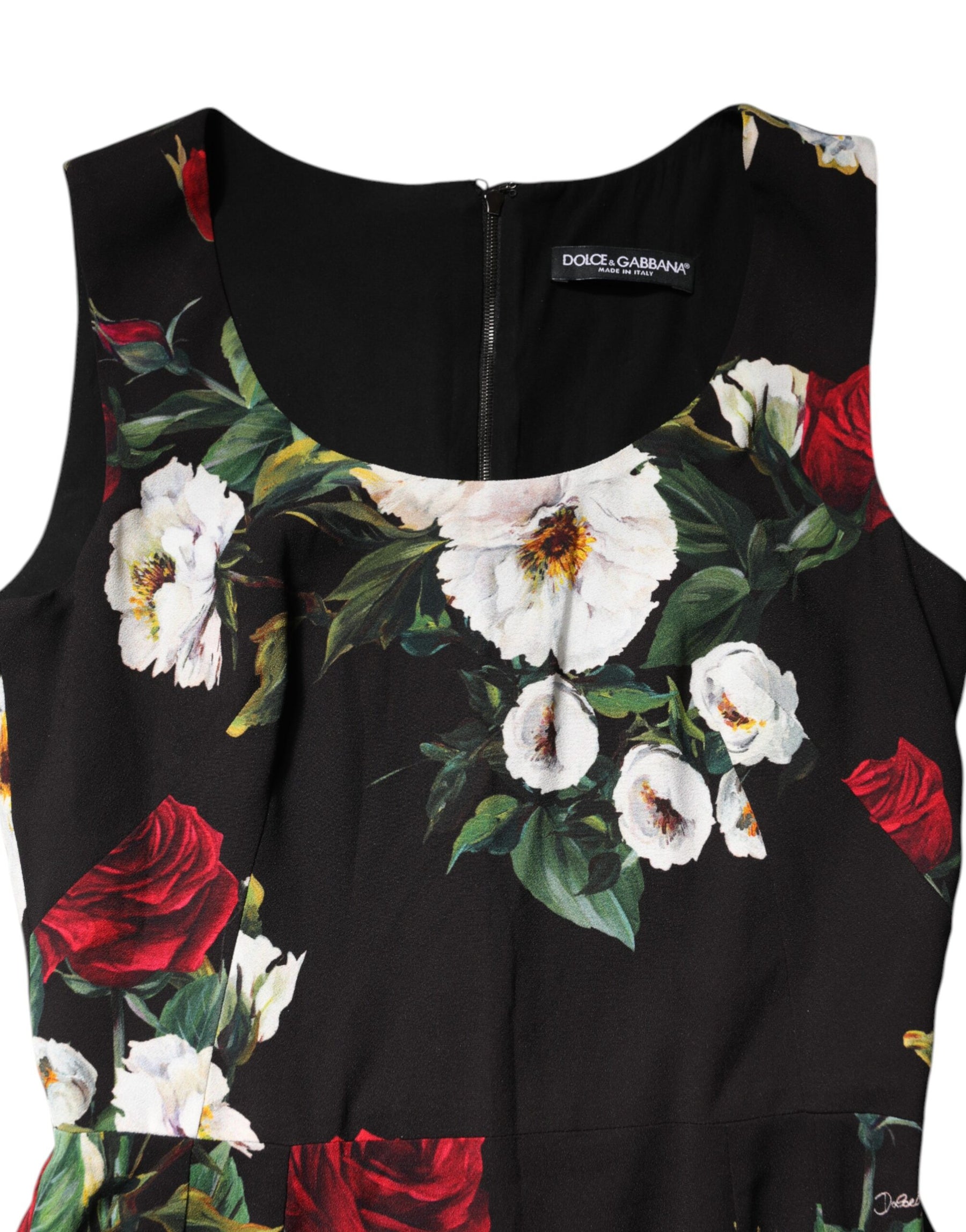 Dolce & Gabbana Black Floral Print Sleeveless Sheath Dress | Regal Royce