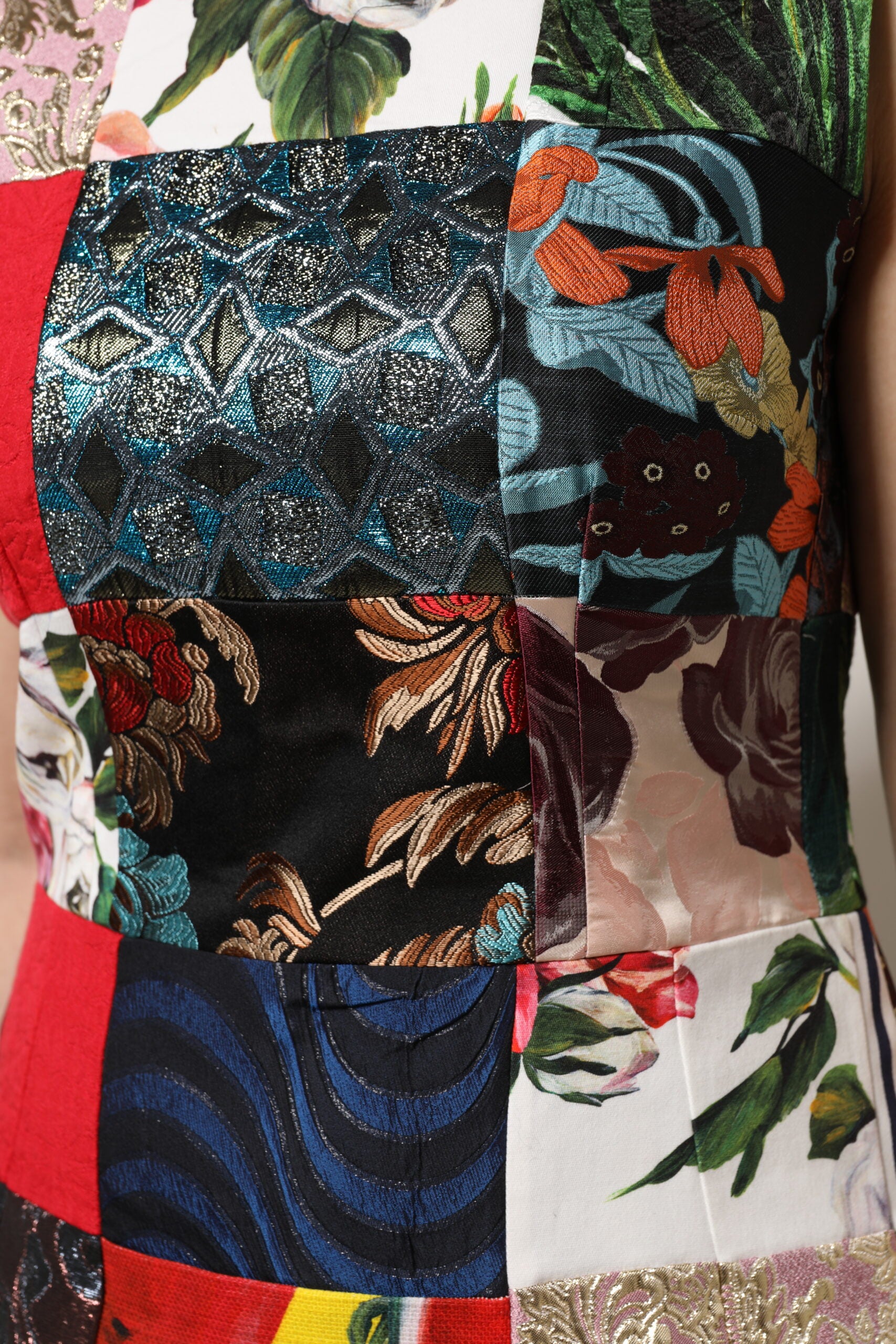 Dolce & Gabbana Multicolor Patchwork Sleeveless Sheath Dress | Regal Royce