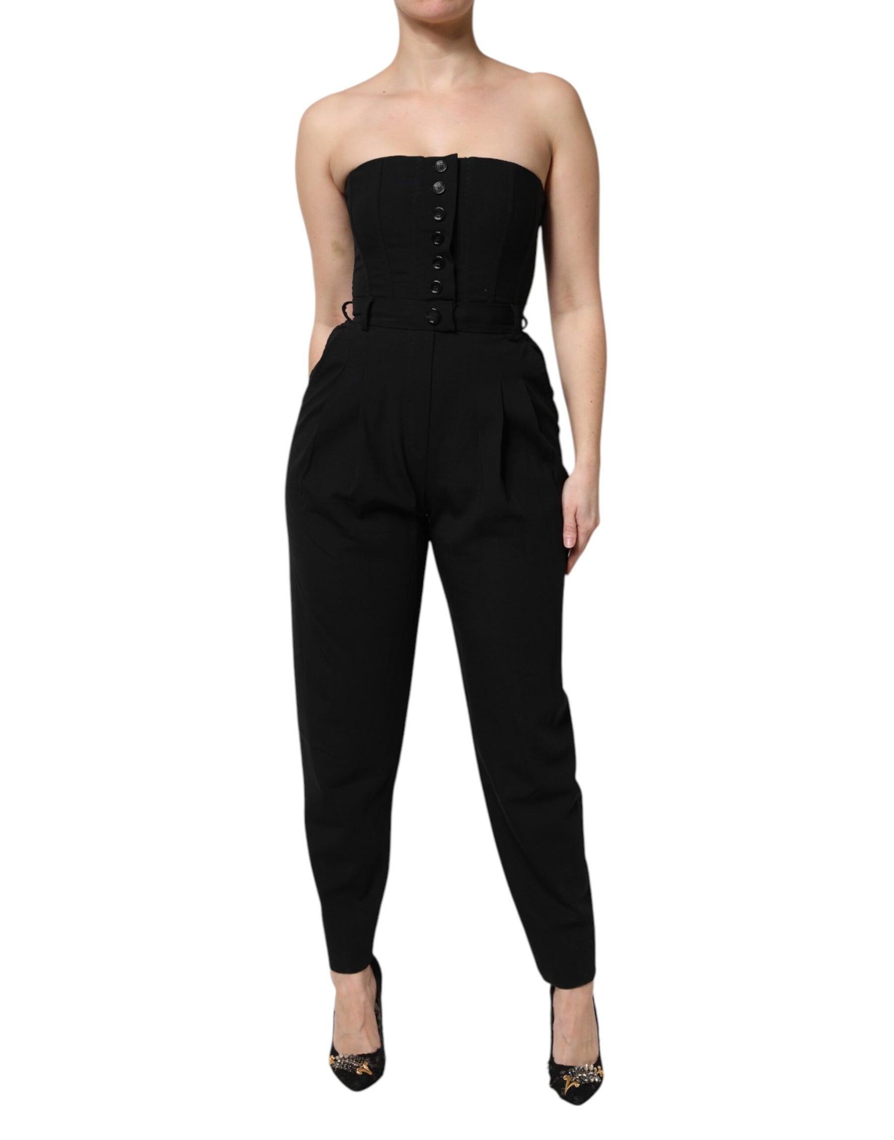 Dolce & Gabbana Black Wool Strapless Romper Jumpsuit Dress | Regal Royce