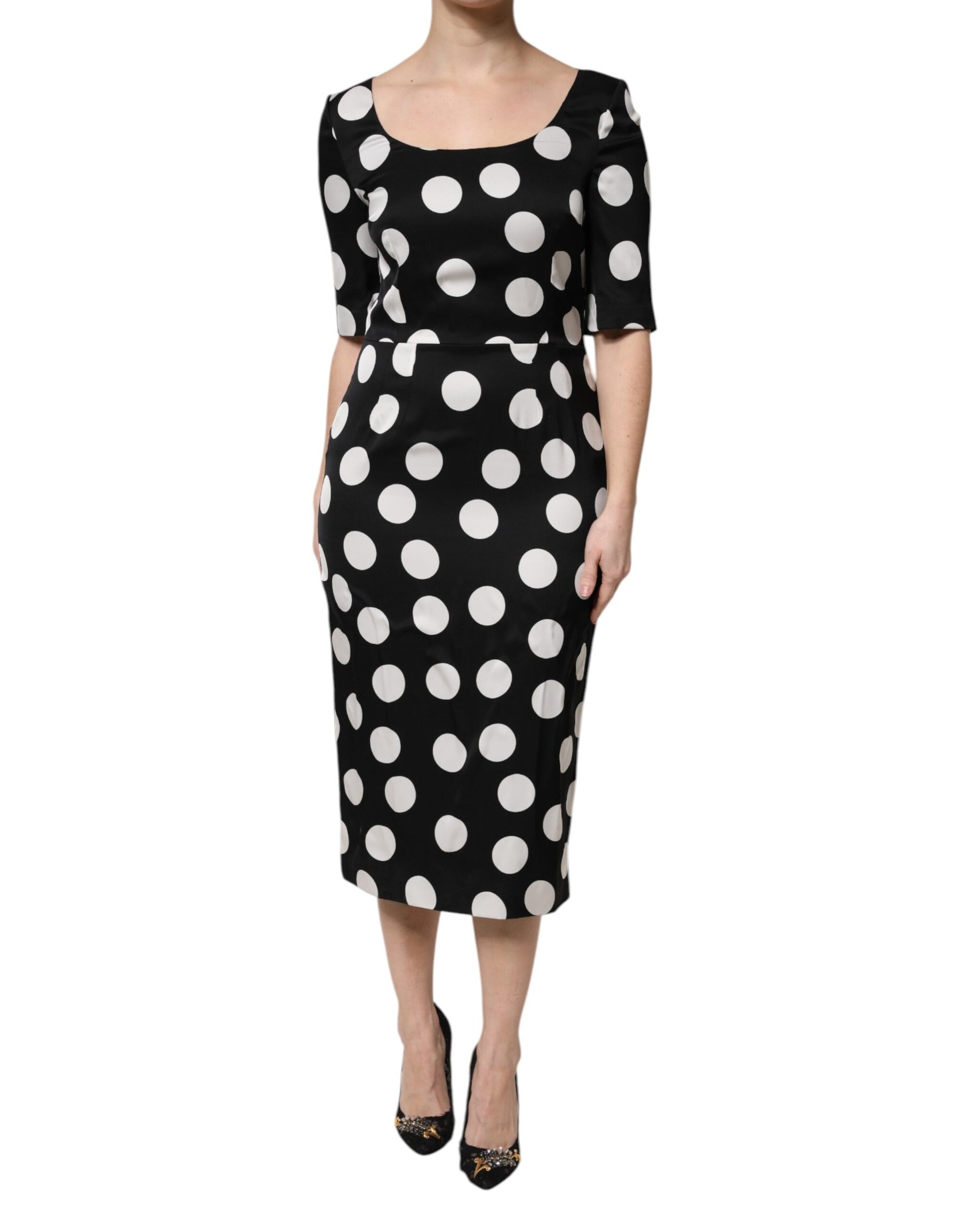 Dolce & Gabbana Black White Polka Dot Sheath Midi Dress | Regal Royce