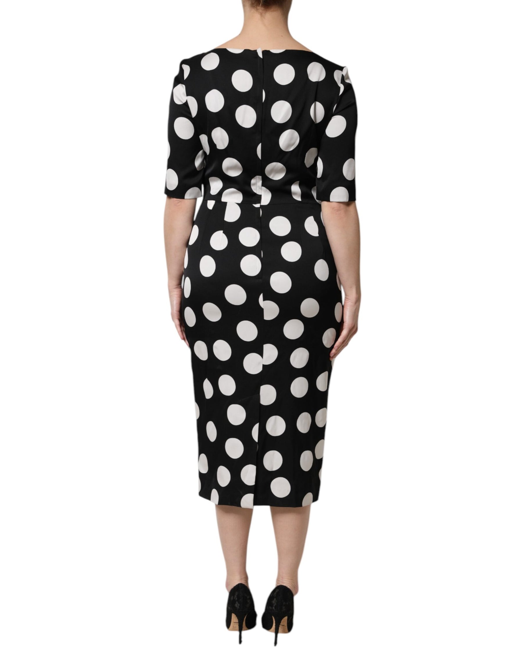 Dolce & Gabbana Black White Polka Dot Sheath Midi Dress | Regal Royce
