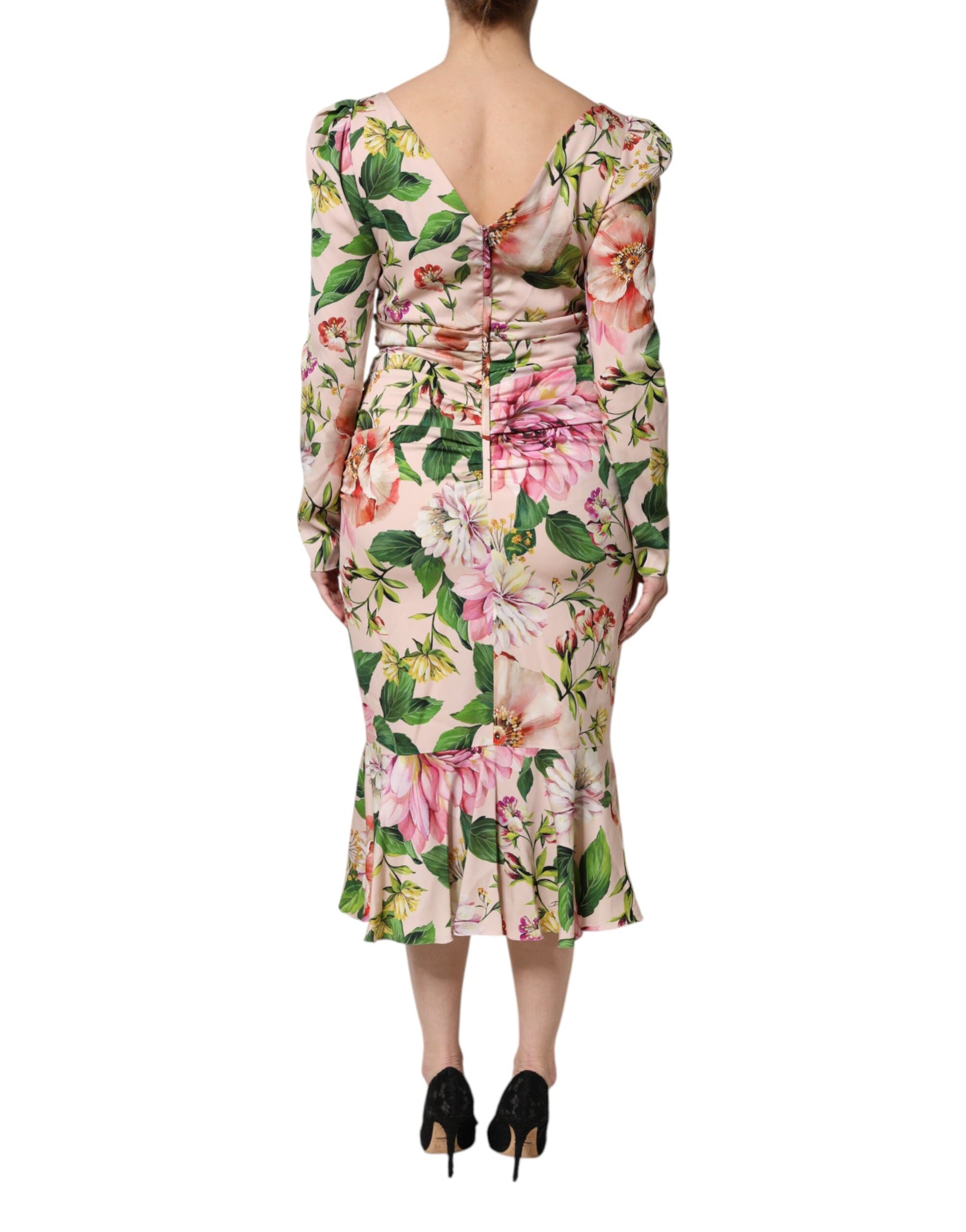 Dolce & Gabbana Pink Floral Silk Fit And Flared Midi Dress | Regal Royce