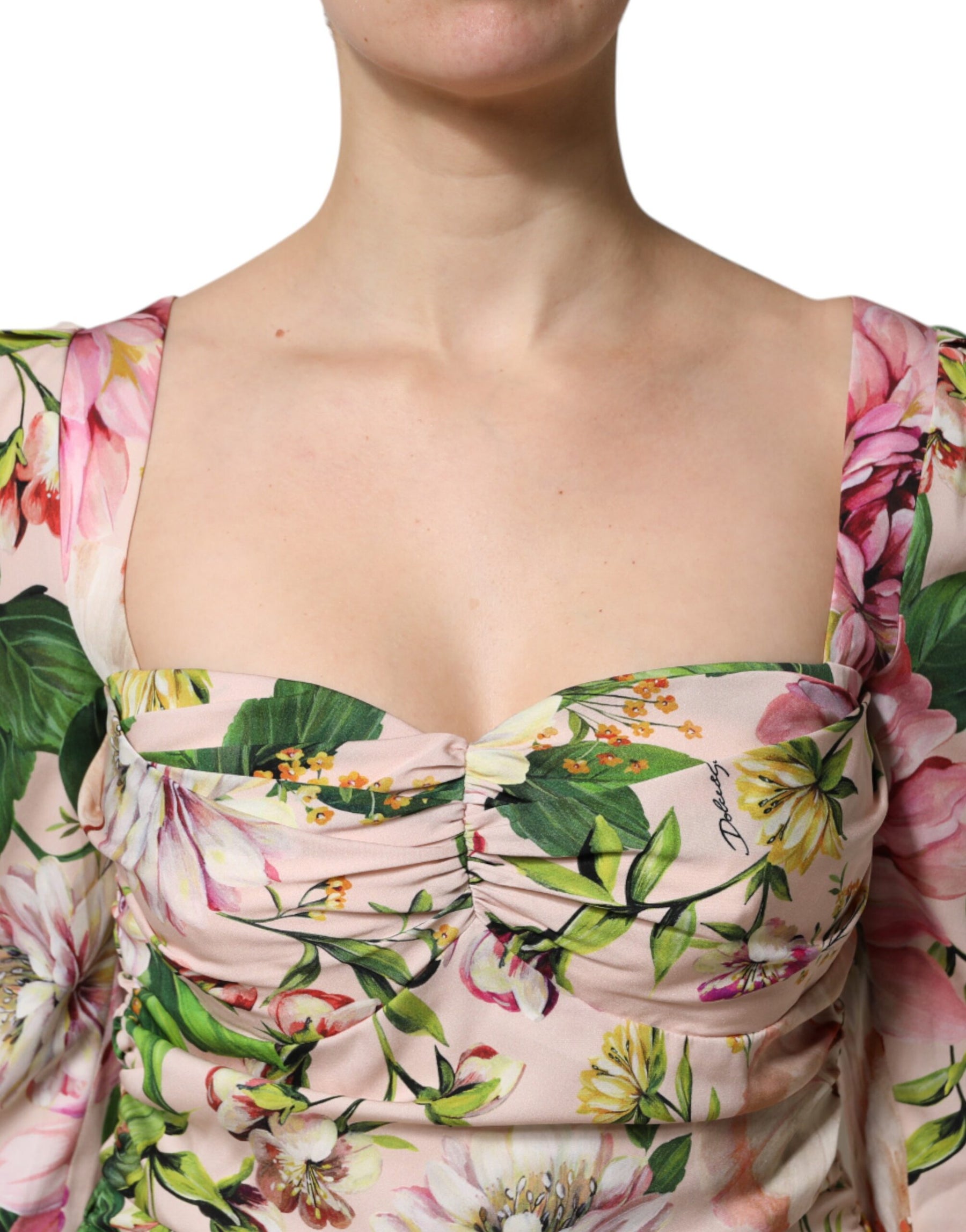 Dolce & Gabbana Pink Floral Silk Fit And Flared Midi Dress | Regal Royce