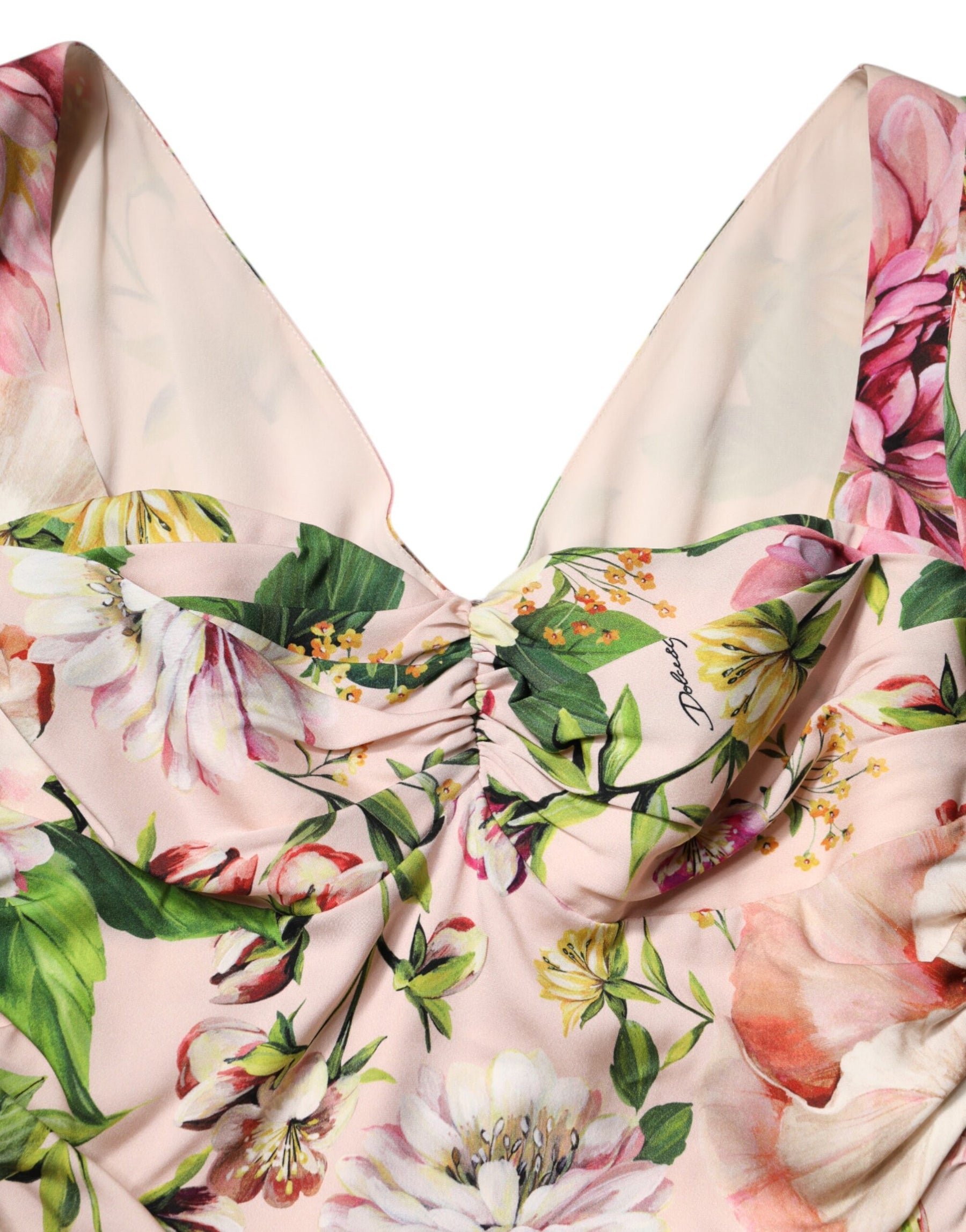 Dolce & Gabbana Pink Floral Silk Fit And Flared Midi Dress | Regal Royce