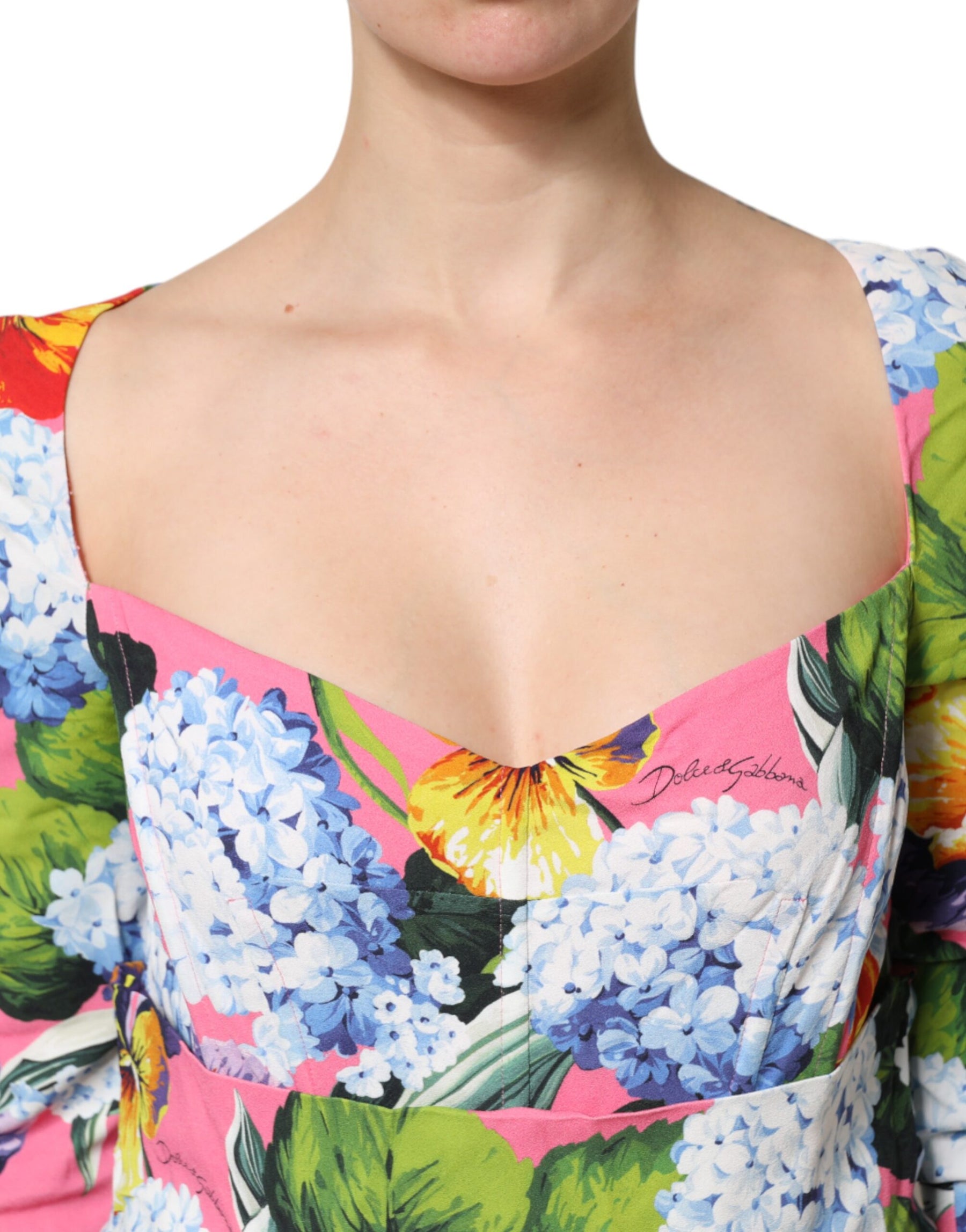 Dolce & Gabbana Multicolor Floral Pleated Sheath Midi  Dress | Regal Royce