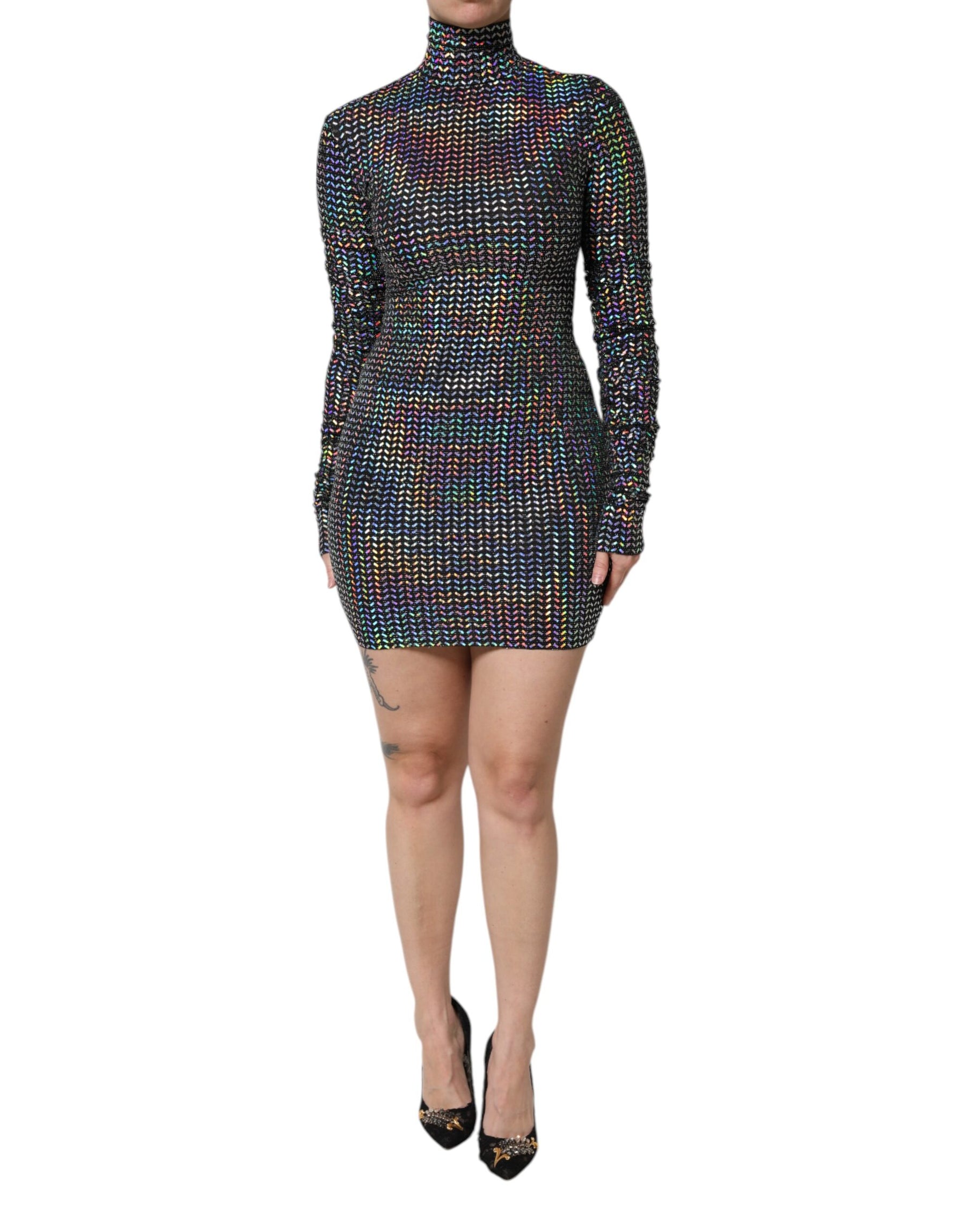 Dolce & Gabbana Black Embellished Nylon Bodycon Mini Dress | Regal Royce