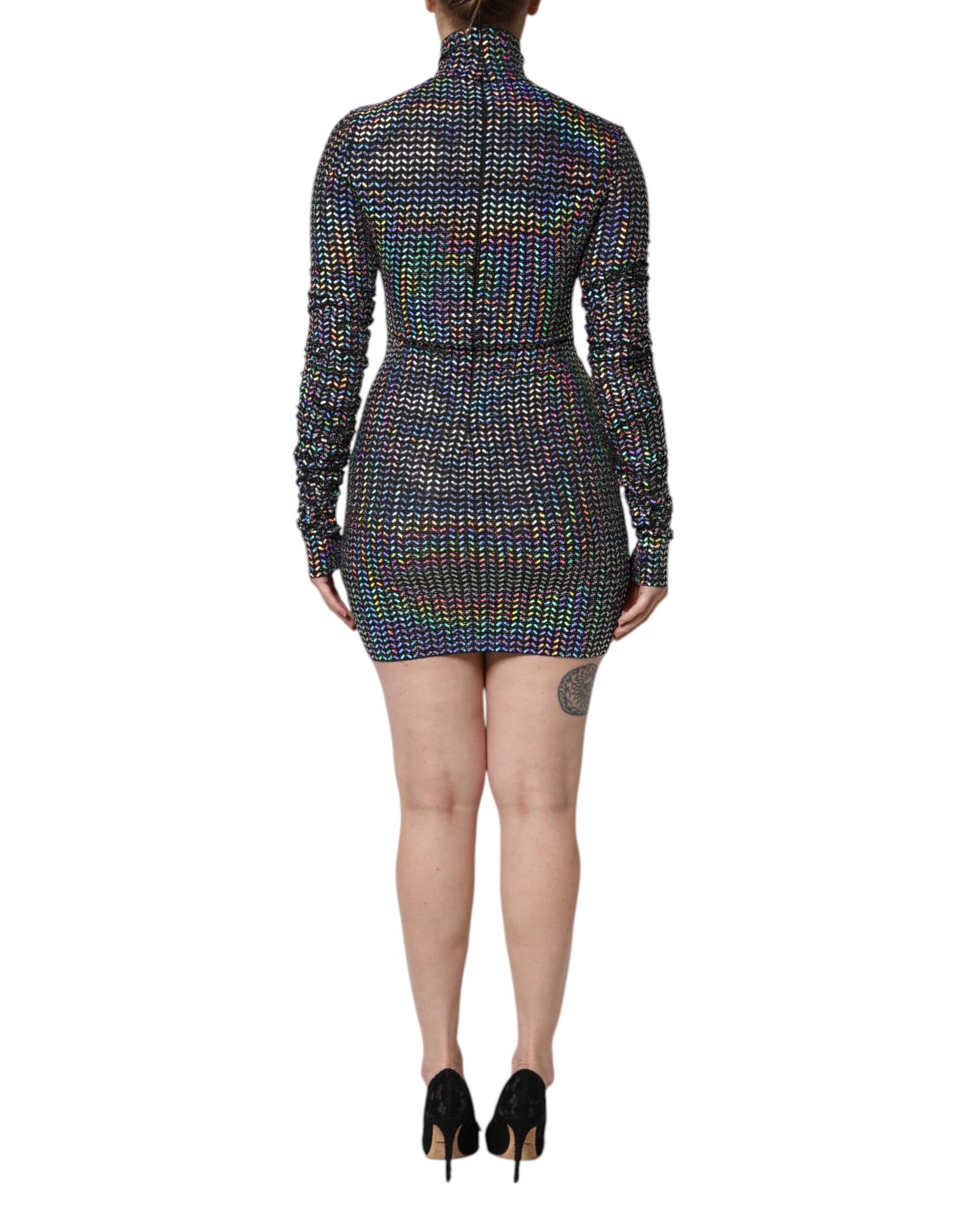 Dolce & Gabbana Black Embellished Nylon Bodycon Mini Dress | Regal Royce