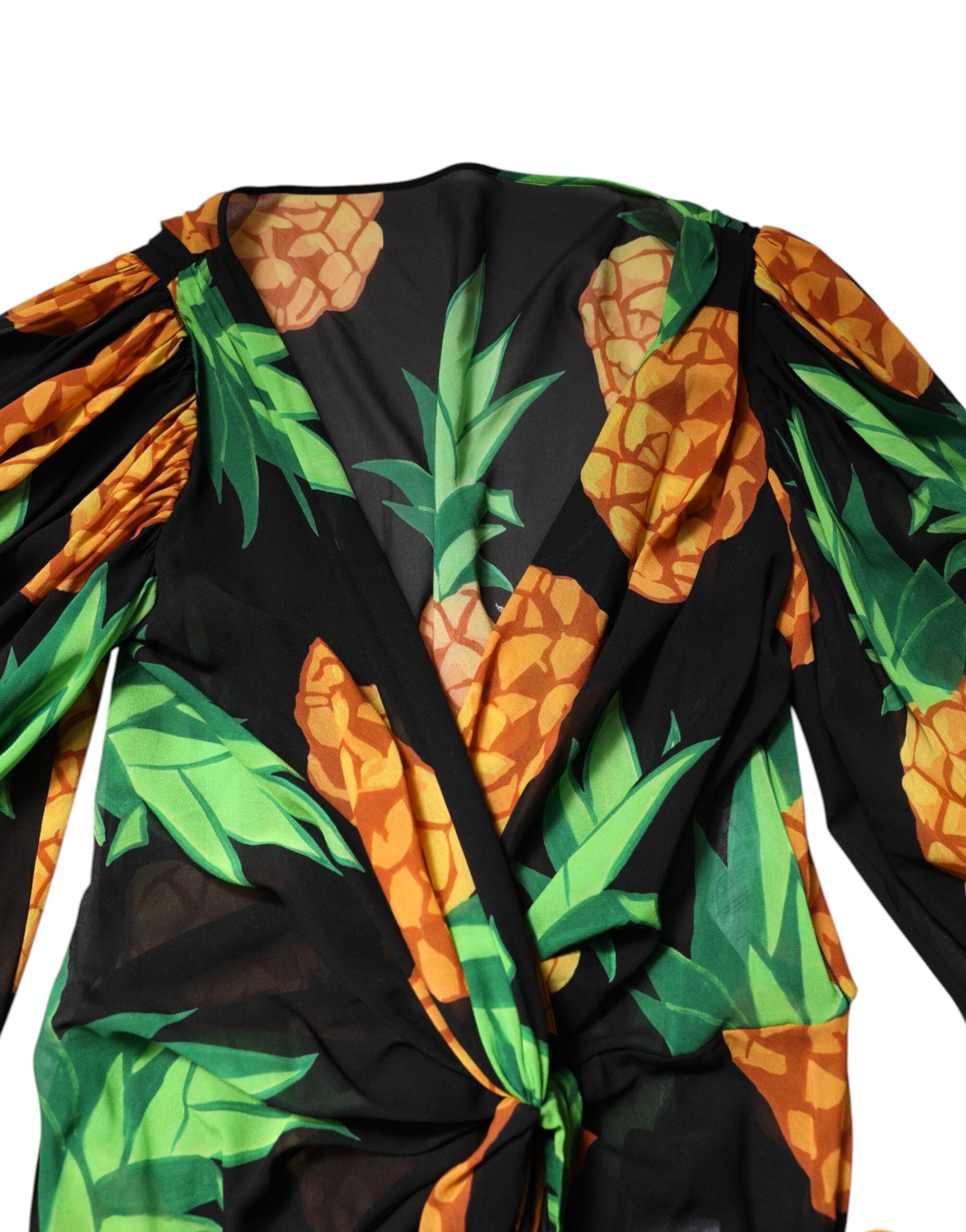 Dolce & Gabbana Black Pineapple Print Silk Wrap Mini Dress | Regal Royce