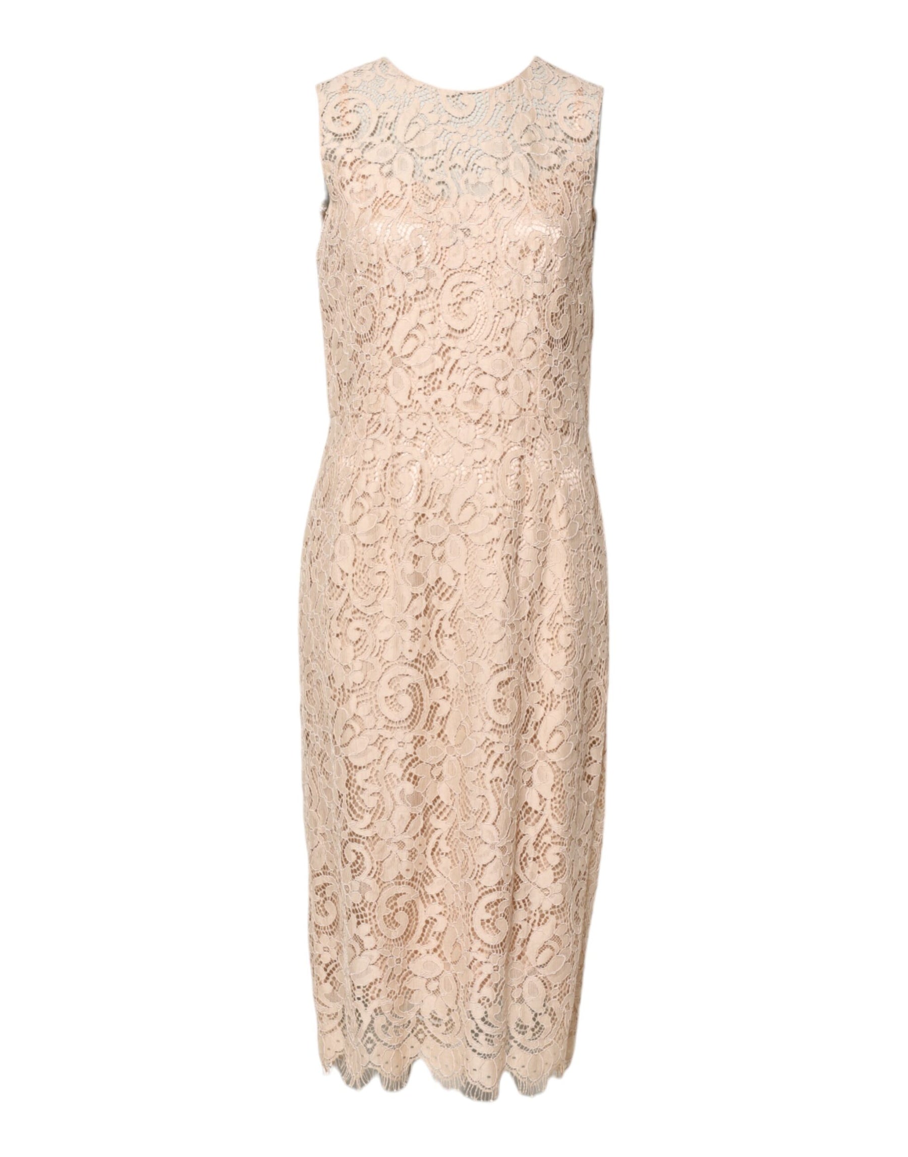 Dolce & Gabbana Beige Floral Lace Sleeveless Sheath Dress | Regal Royce