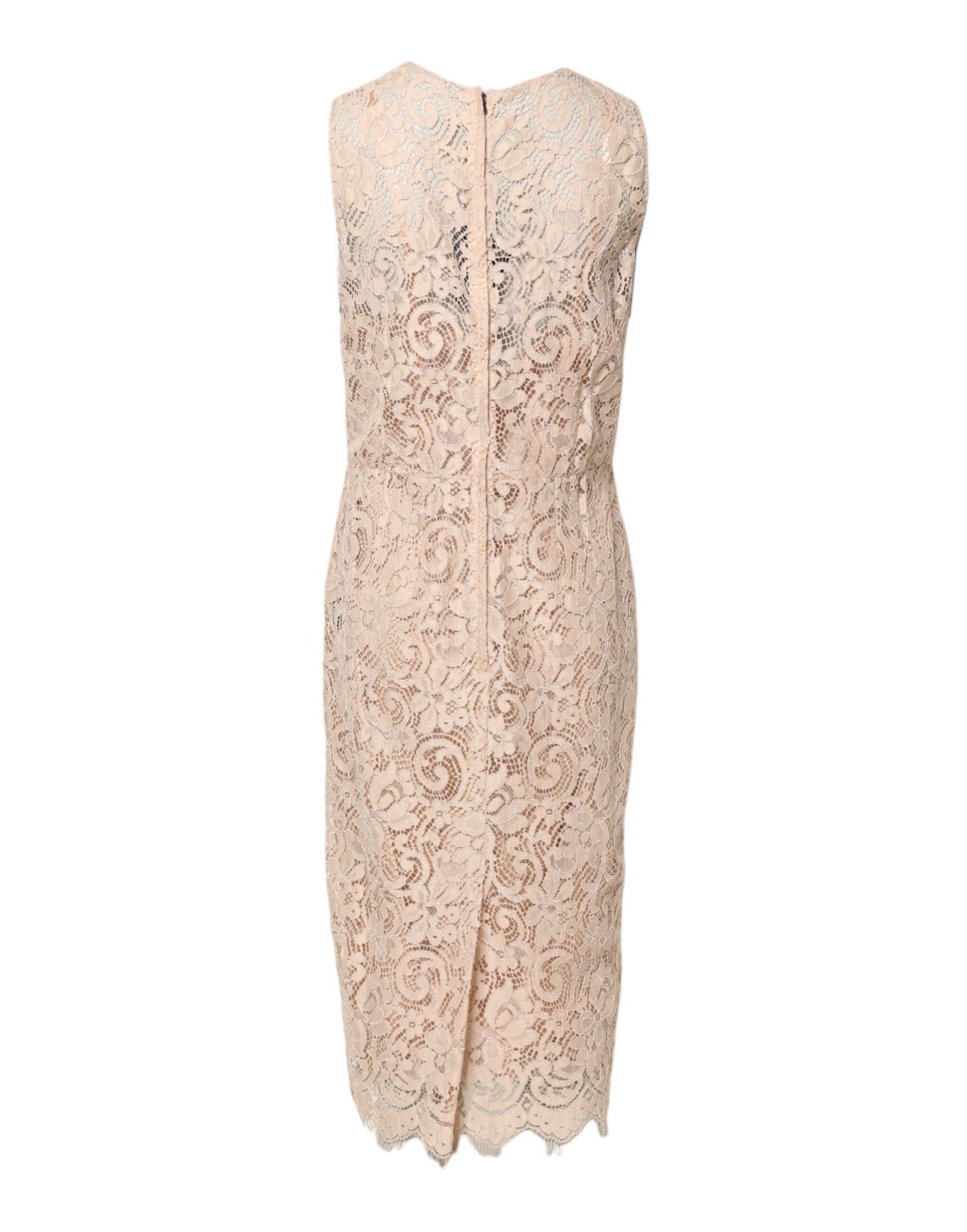 Dolce & Gabbana Beige Floral Lace Sleeveless Sheath Dress | Regal Royce