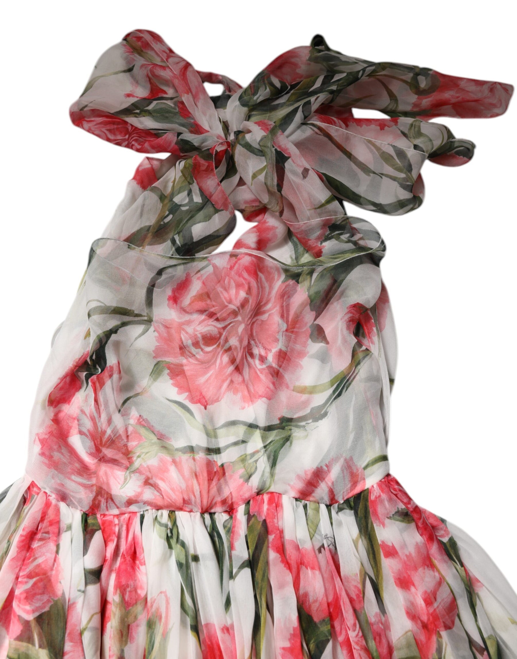 Dolce & Gabbana White Floral Silk Halter A-line Maxi Dress | Regal Royce