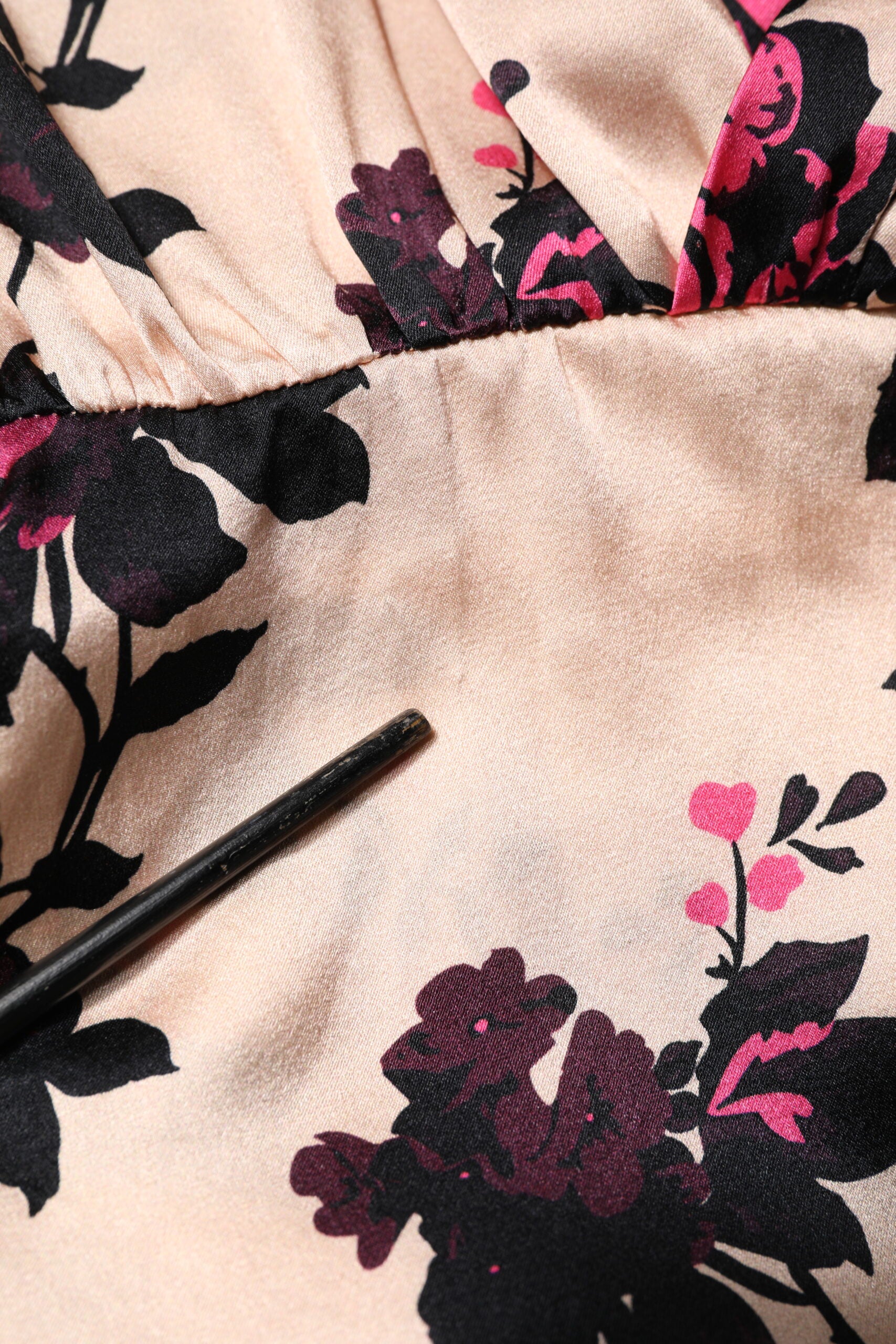 Laneus Pink Floral Silk Long Sleeves V-neck Ruched Mini Dress | Regal Royce