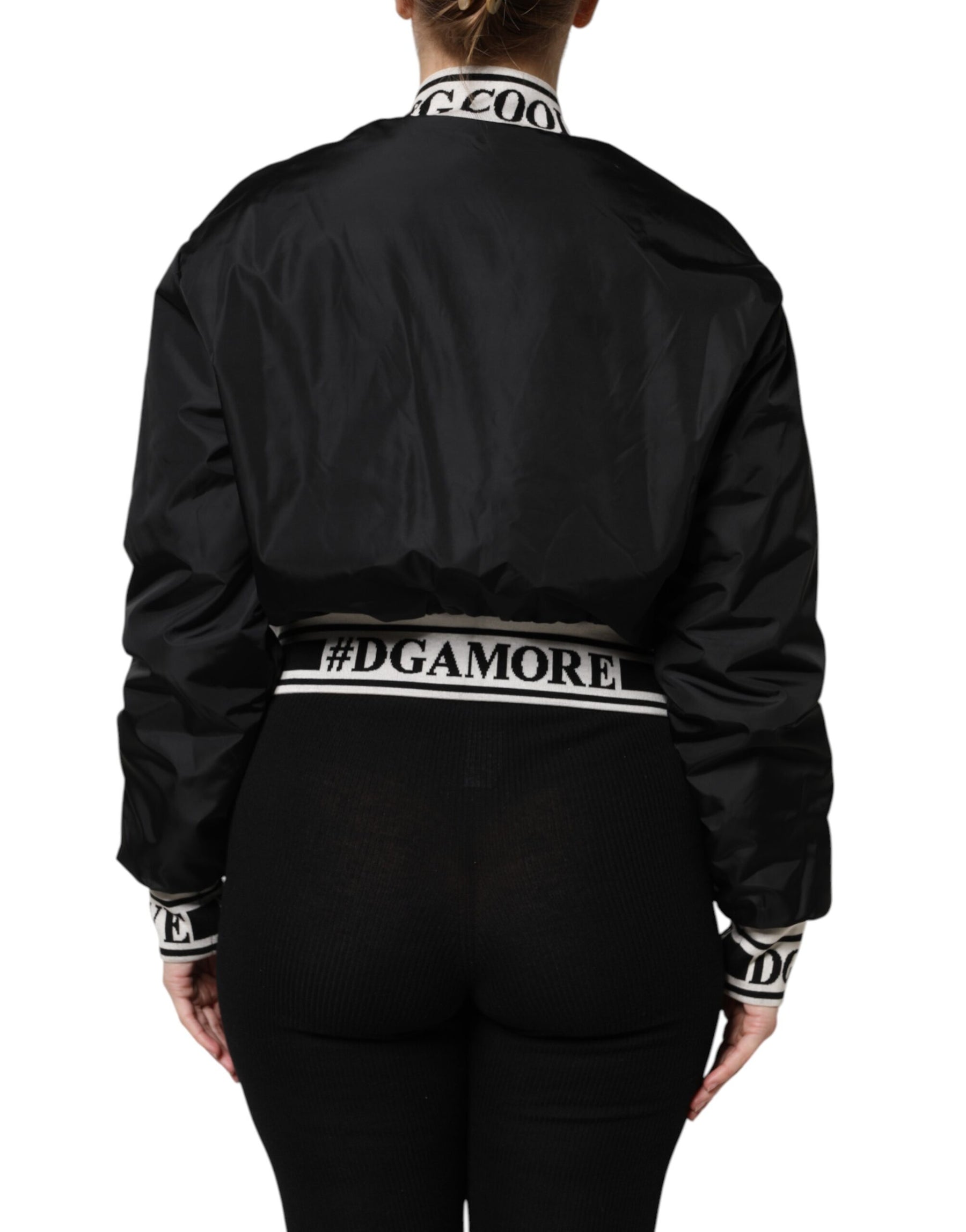 Dolce & Gabbana Black Nylon #DGFamily Full Zip Bomber Jacket | Regal Royce