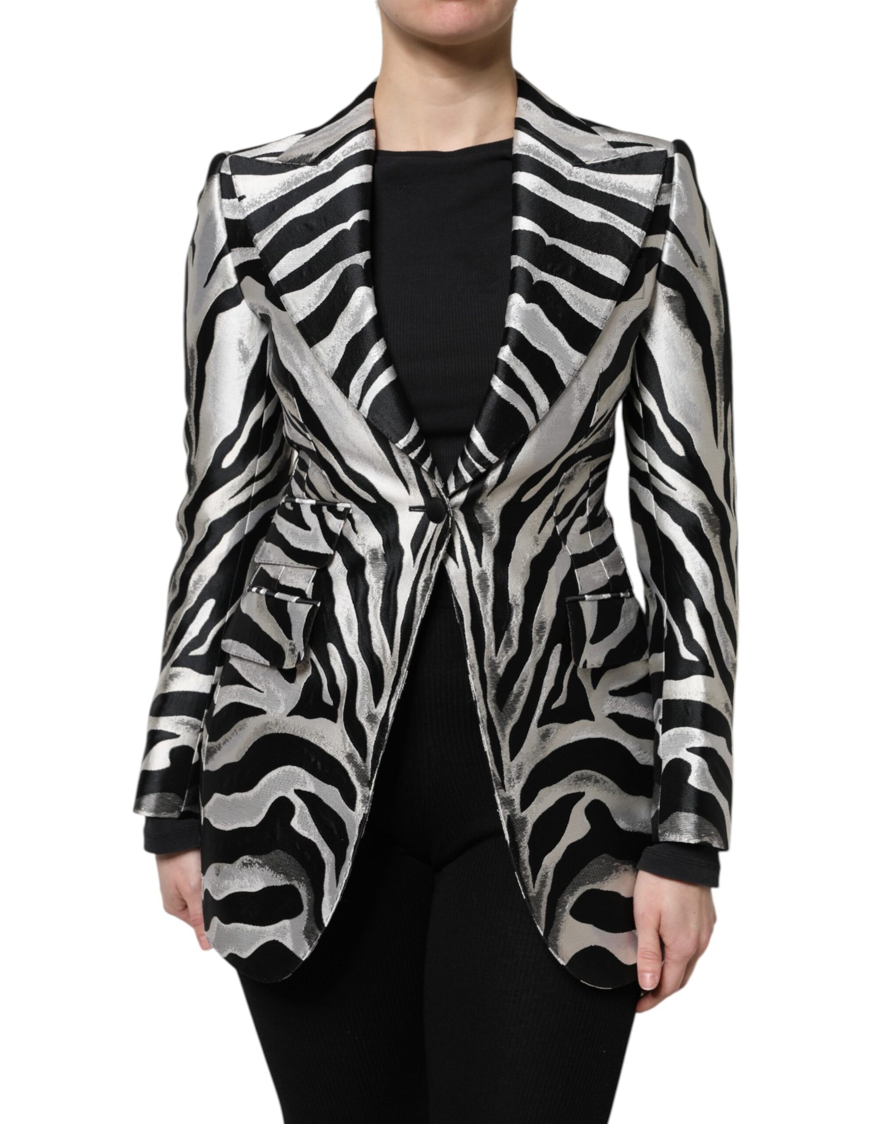 Dolce & Gabbana Black White Polyester Women Blazer Jacket | Regal Royce