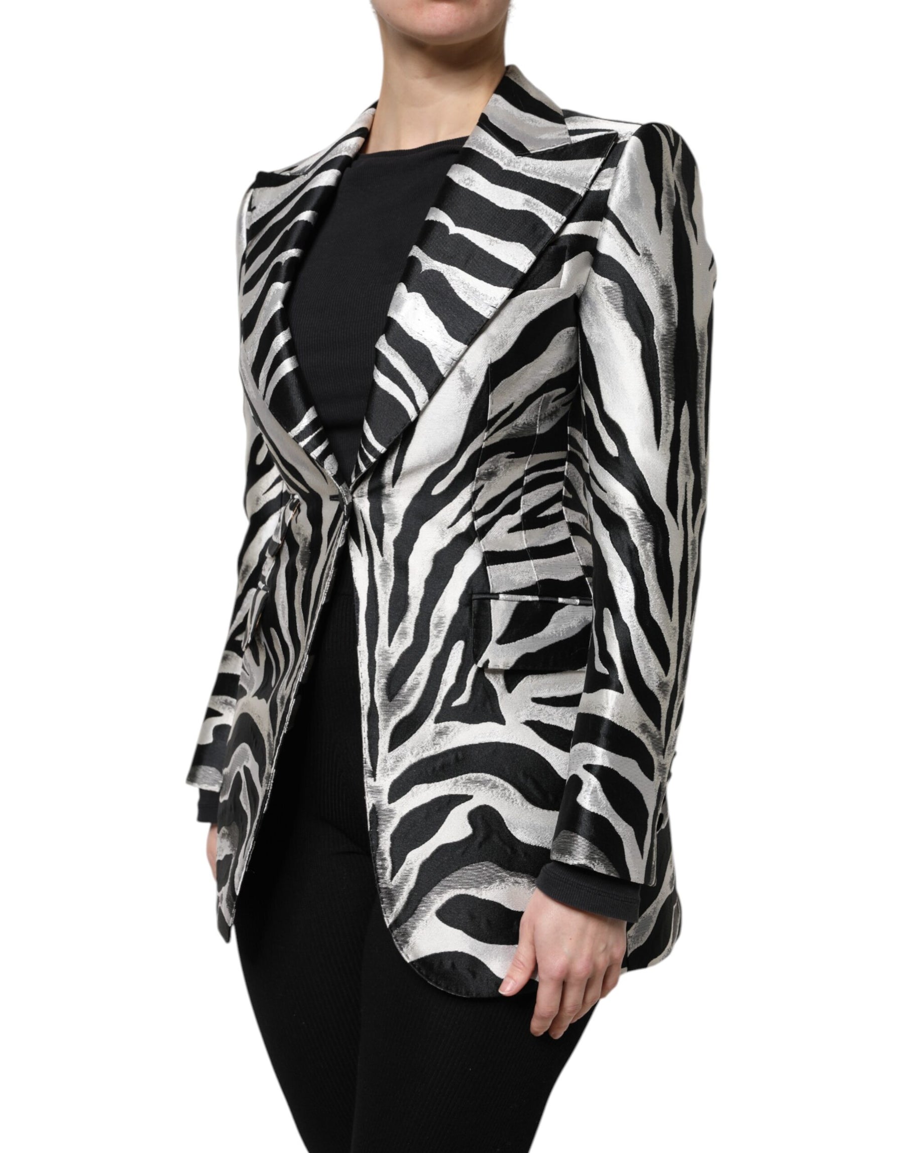 Dolce & Gabbana Black White Polyester Women Blazer Jacket | Regal Royce