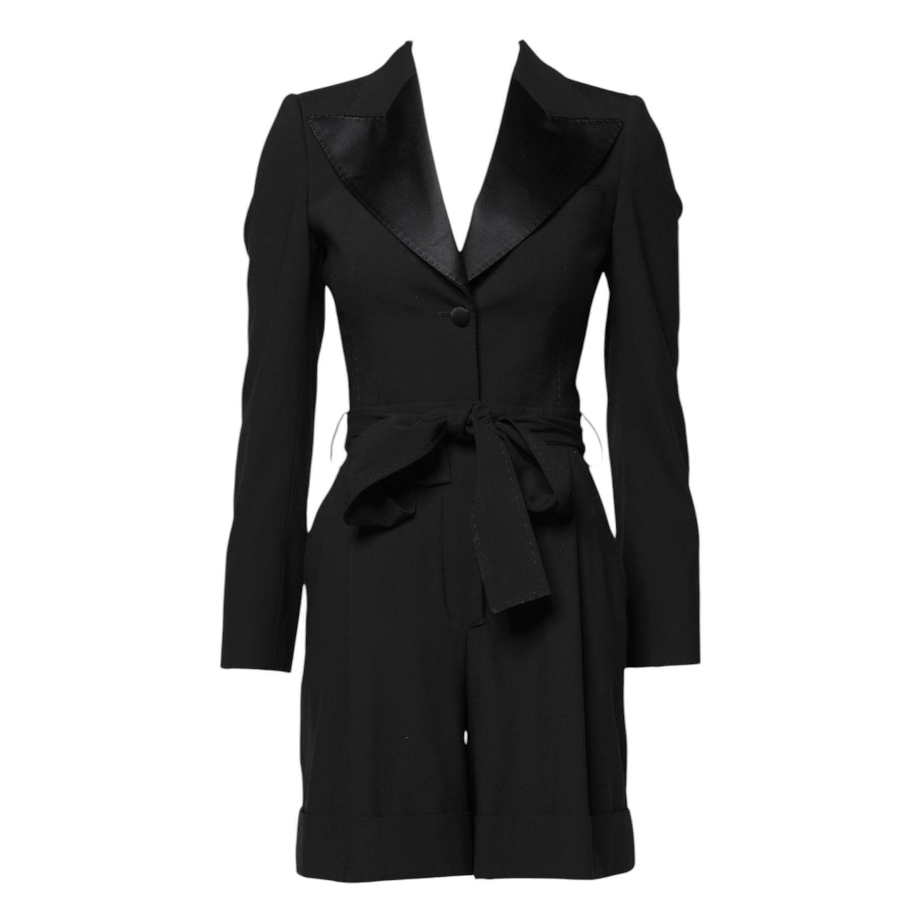 Dolce & Gabbana Black Wool Jumpsuit Dress Women Coat Jacket | Regal Royce
