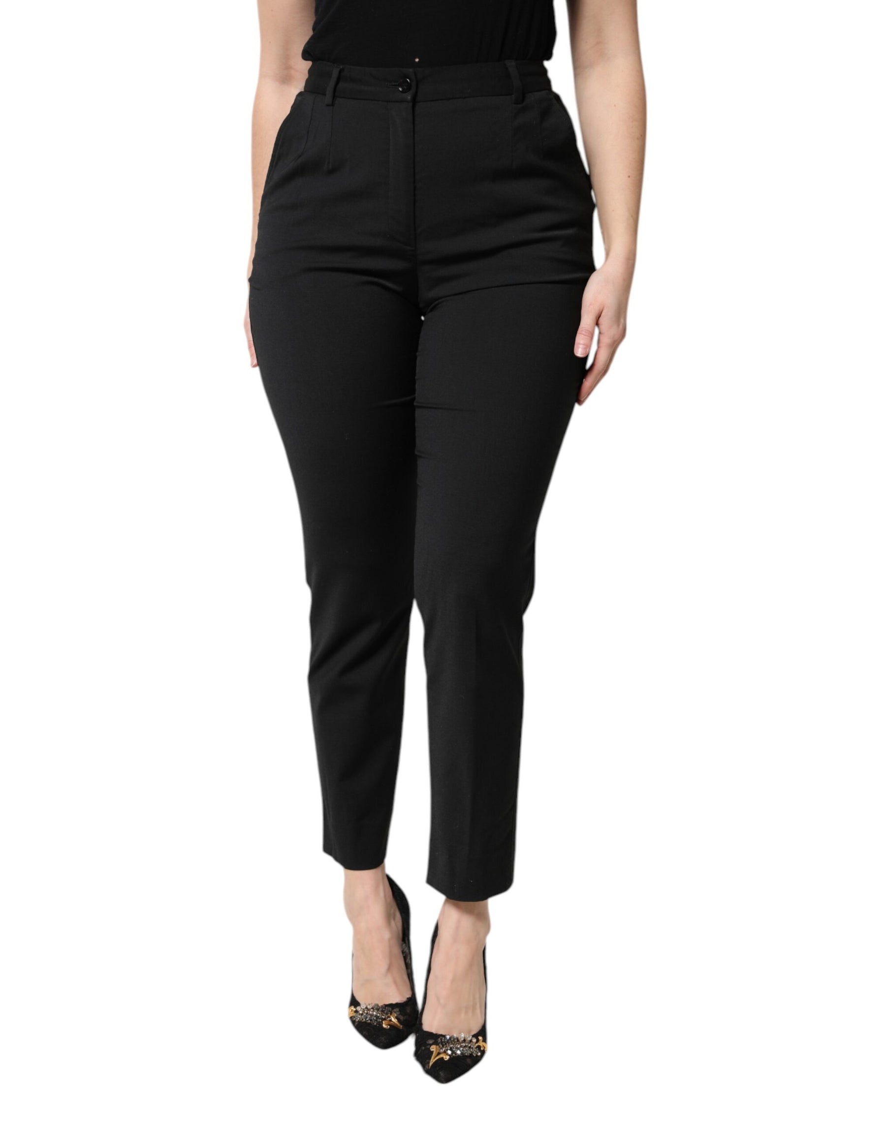 Dolce & Gabbana Black Polyester High Waist Slim Pants | Regal Royce