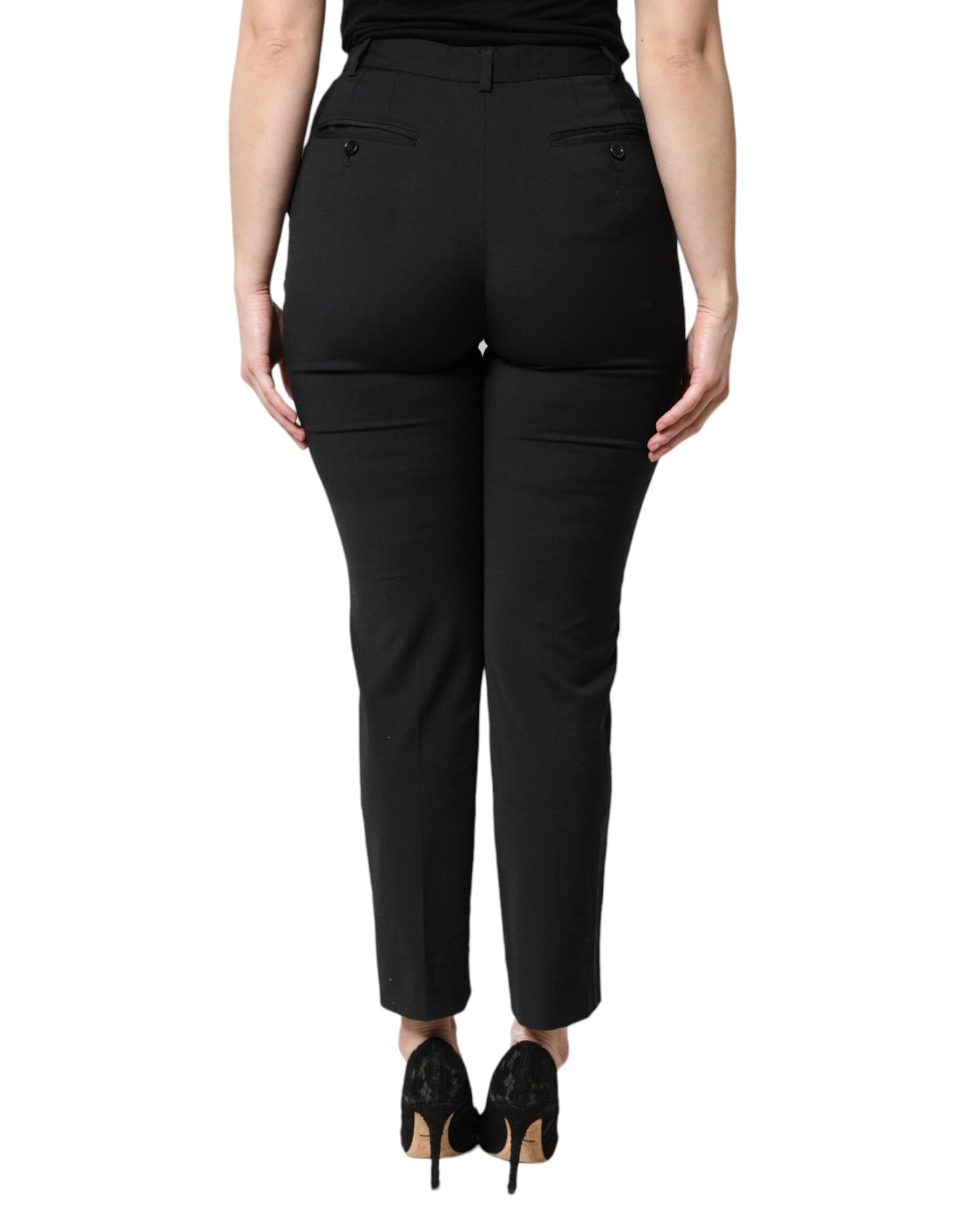 Dolce & Gabbana Black Polyester High Waist Slim Pants | Regal Royce