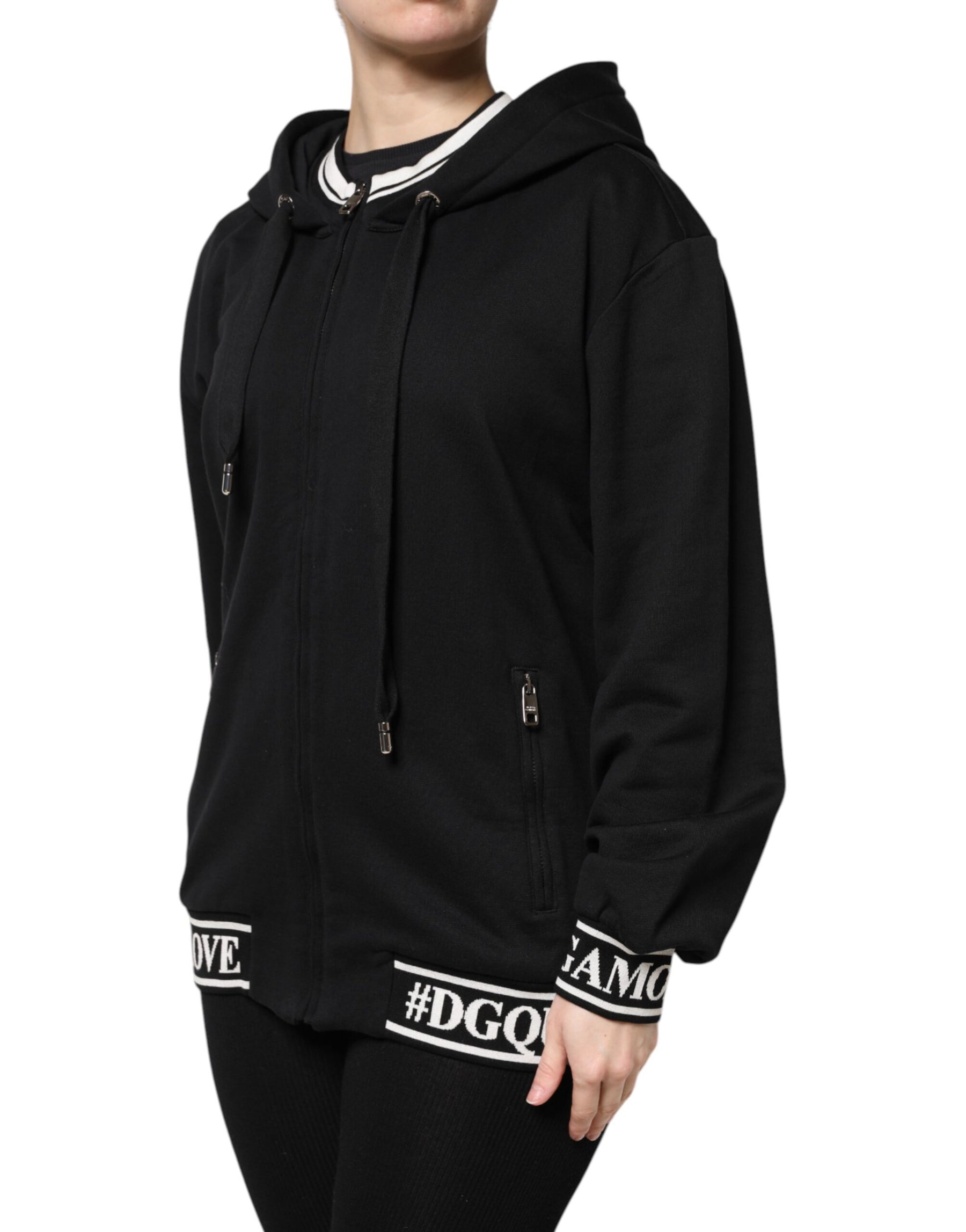 Dolce & Gabbana Black Cotton Hooded Full Zip Sweatshirt Sweater | Regal Royce