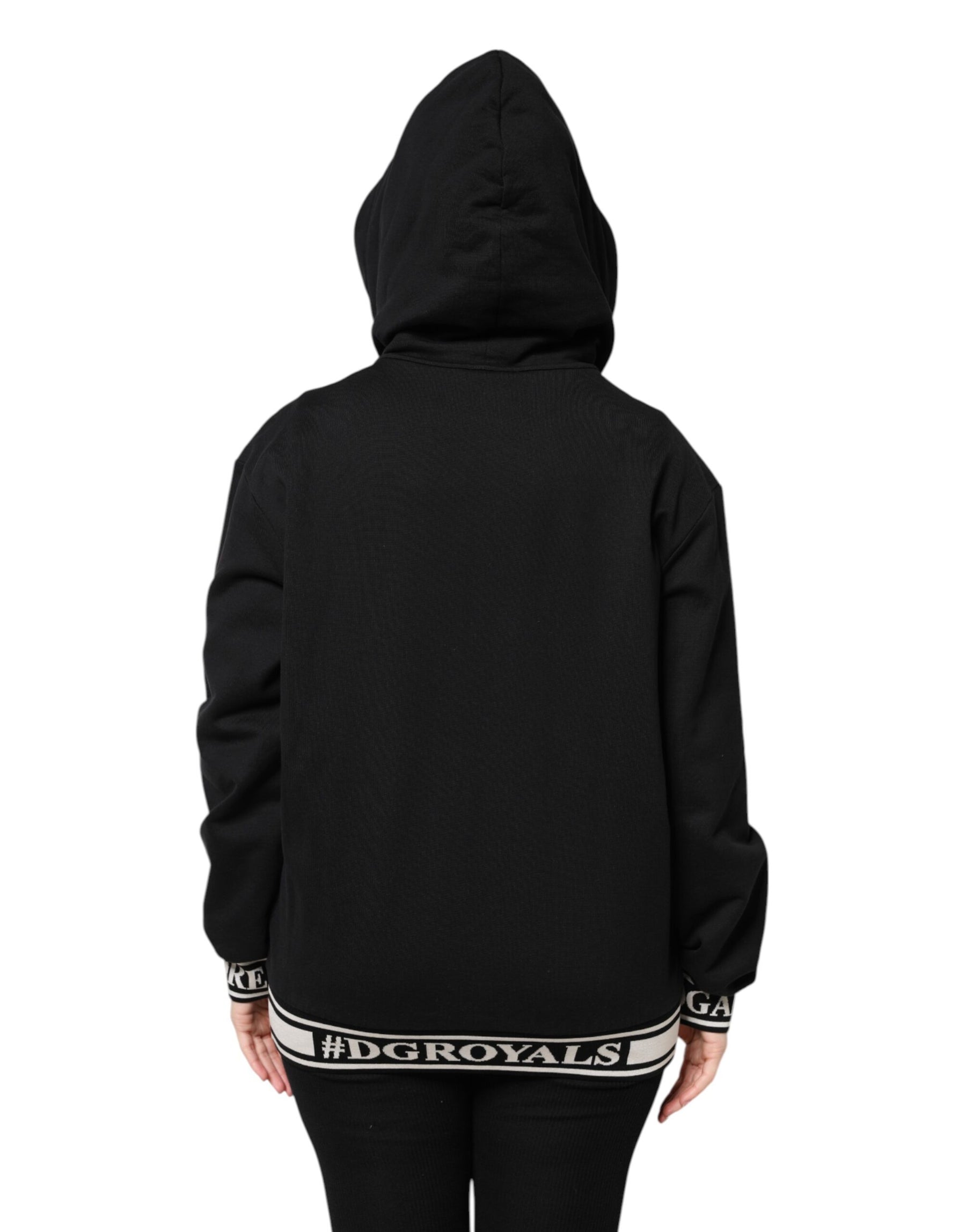 Dolce & Gabbana Black Cotton Hooded Full Zip Sweatshirt Sweater | Regal Royce