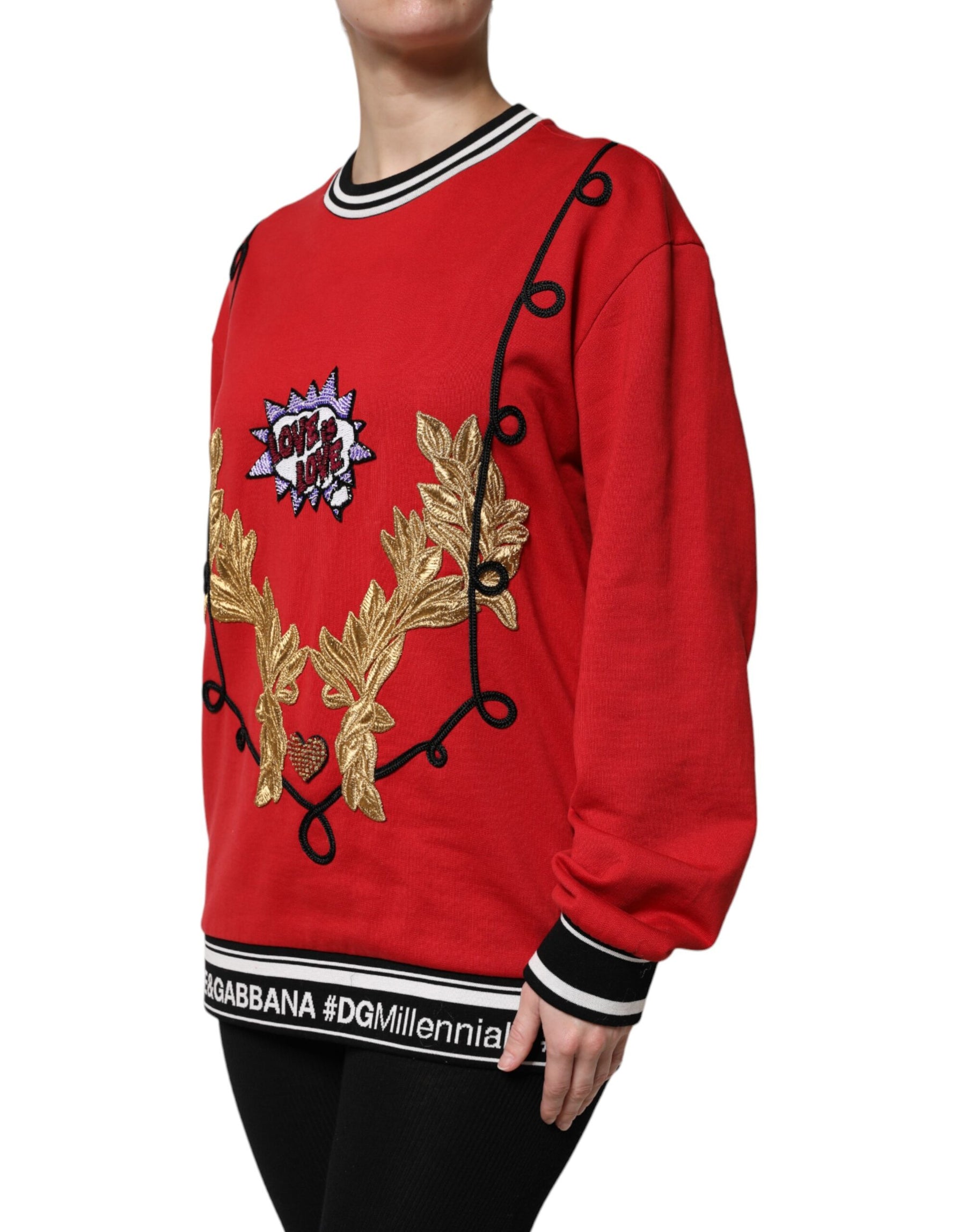 Dolce & Gabbana Red Cotton Queen Sequined Pullover Sweater | Regal Royce