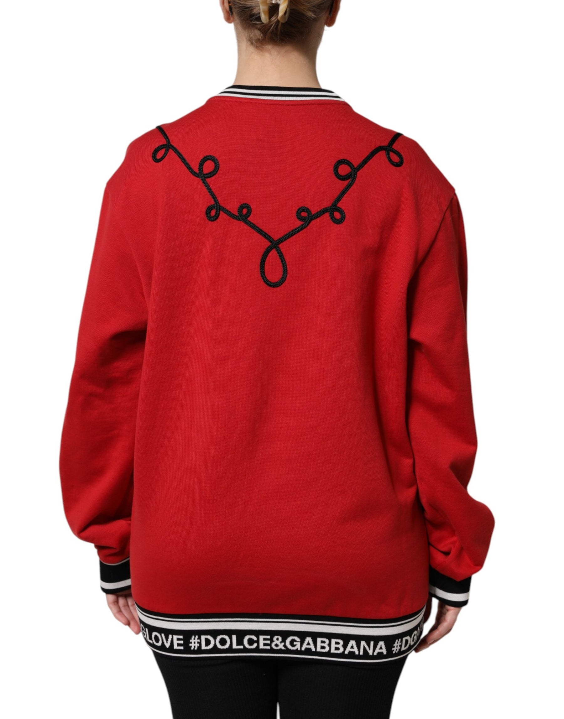 Dolce & Gabbana Red Cotton Queen Sequined Pullover Sweater | Regal Royce