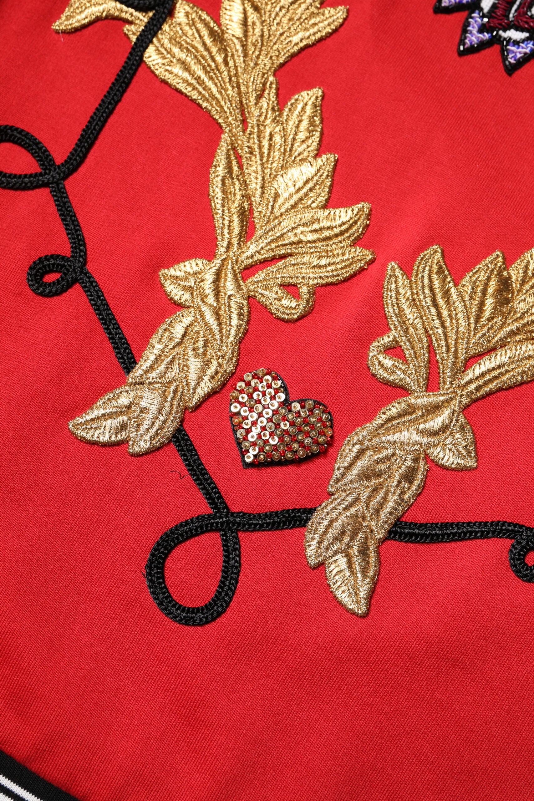 Dolce & Gabbana Red Cotton Queen Sequined Pullover Sweater | Regal Royce