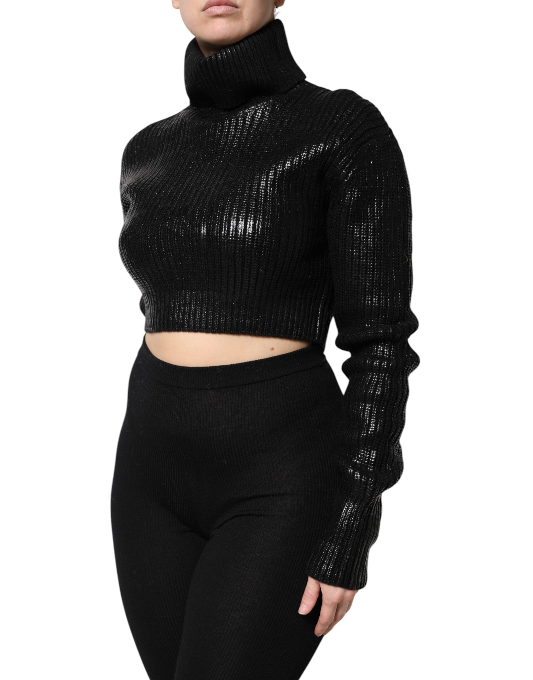 Dolce & Gabbana Black Wool Long Sleeve Turtleneck Cropped Top | Regal Royce