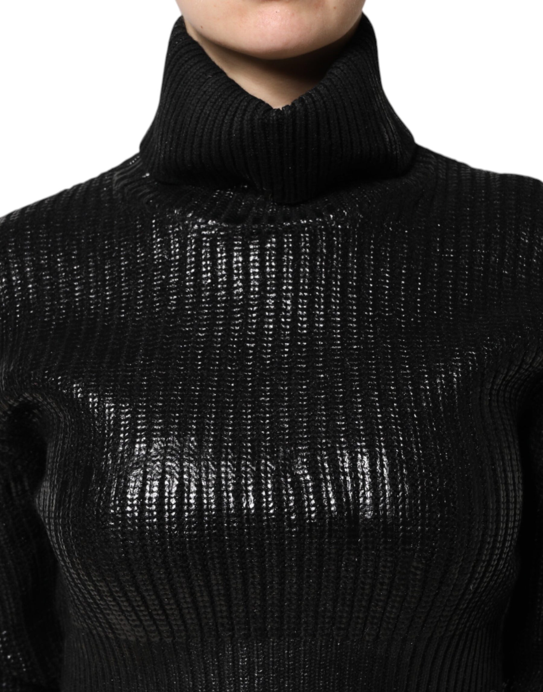 Dolce & Gabbana Black Wool Long Sleeve Turtleneck Cropped Top | Regal Royce
