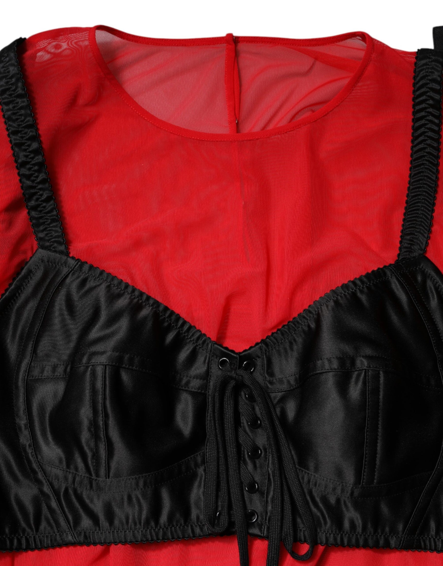 Dolce & Gabbana Red Black Bustier Detailing Long Sleeves Top | Regal Royce