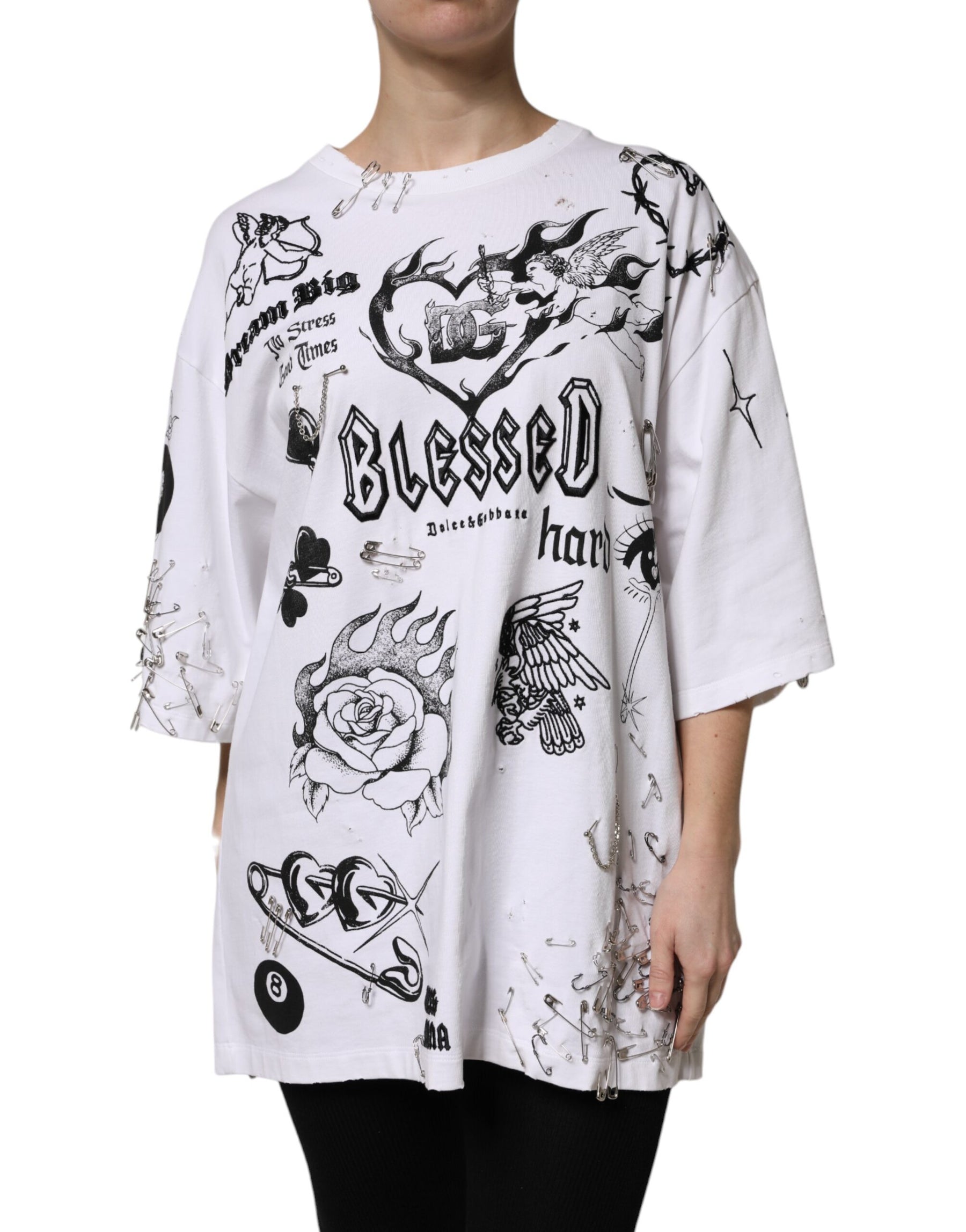Dolce & Gabbana White Cotton DG BLESSED Printed T-shirt | Regal Royce