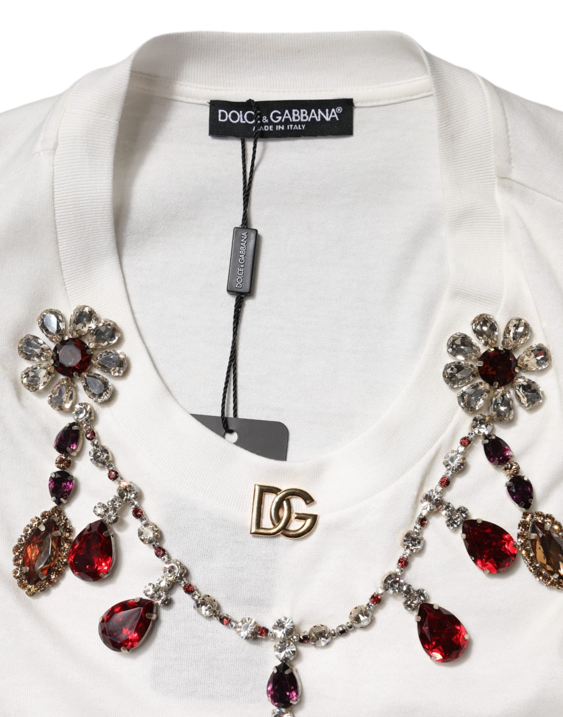 Dolce & Gabbana White Cotton Logo Crystal Detailing Tank Top | Regal Royce