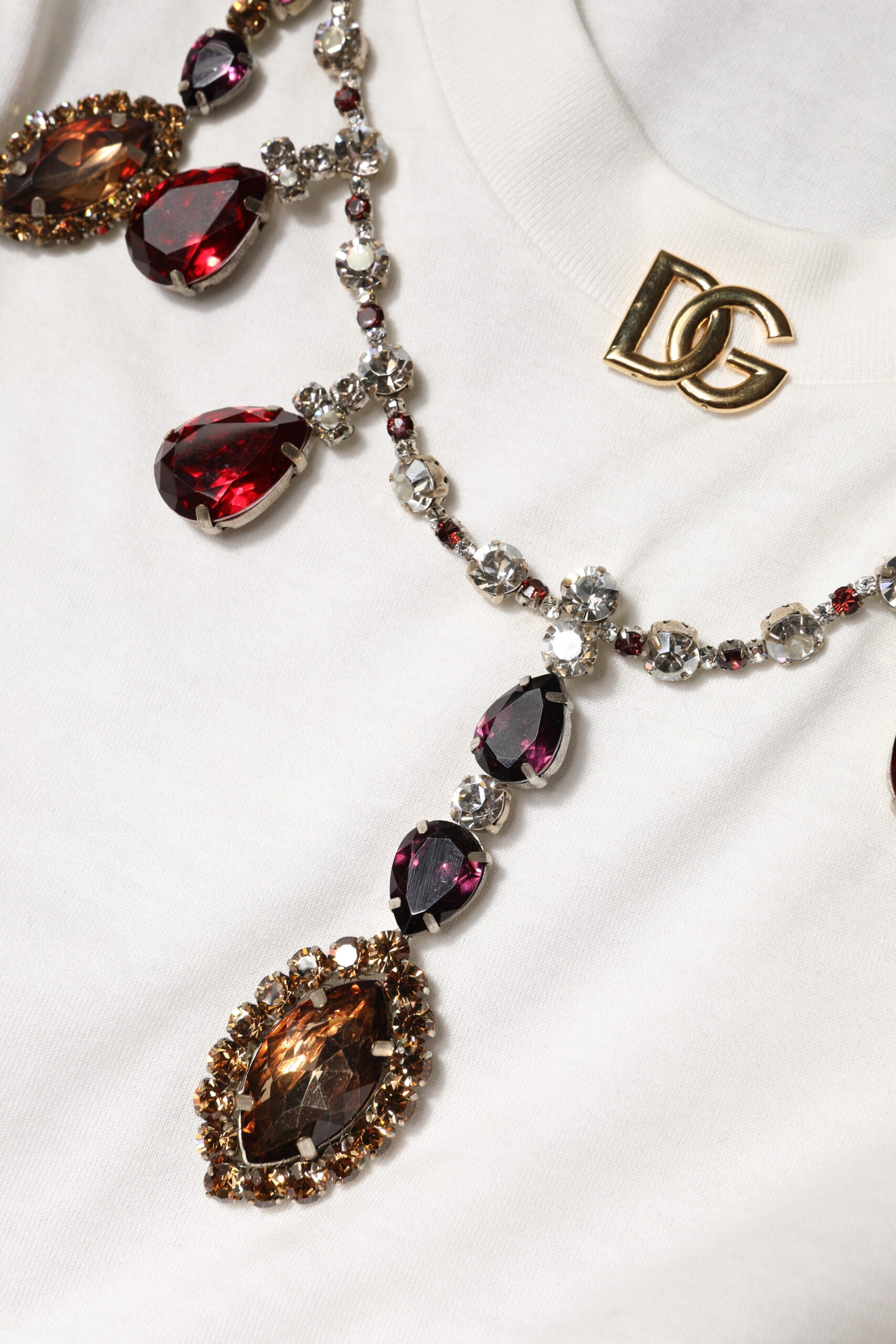 Dolce & Gabbana White Cotton Logo Crystal Detailing Tank Top | Regal Royce