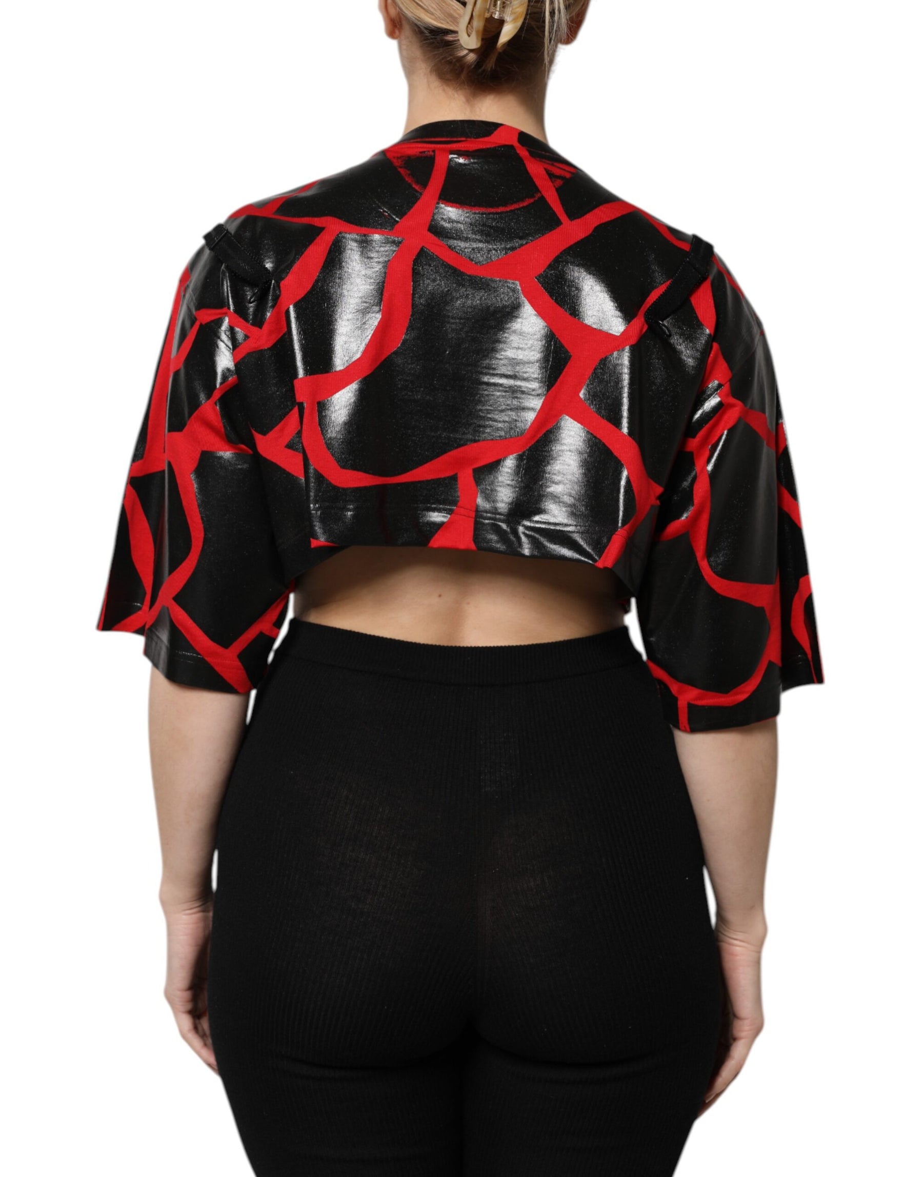 Dolce & Gabbana Red Black Cotton Bustier Detailing Cropped Top | Regal Royce