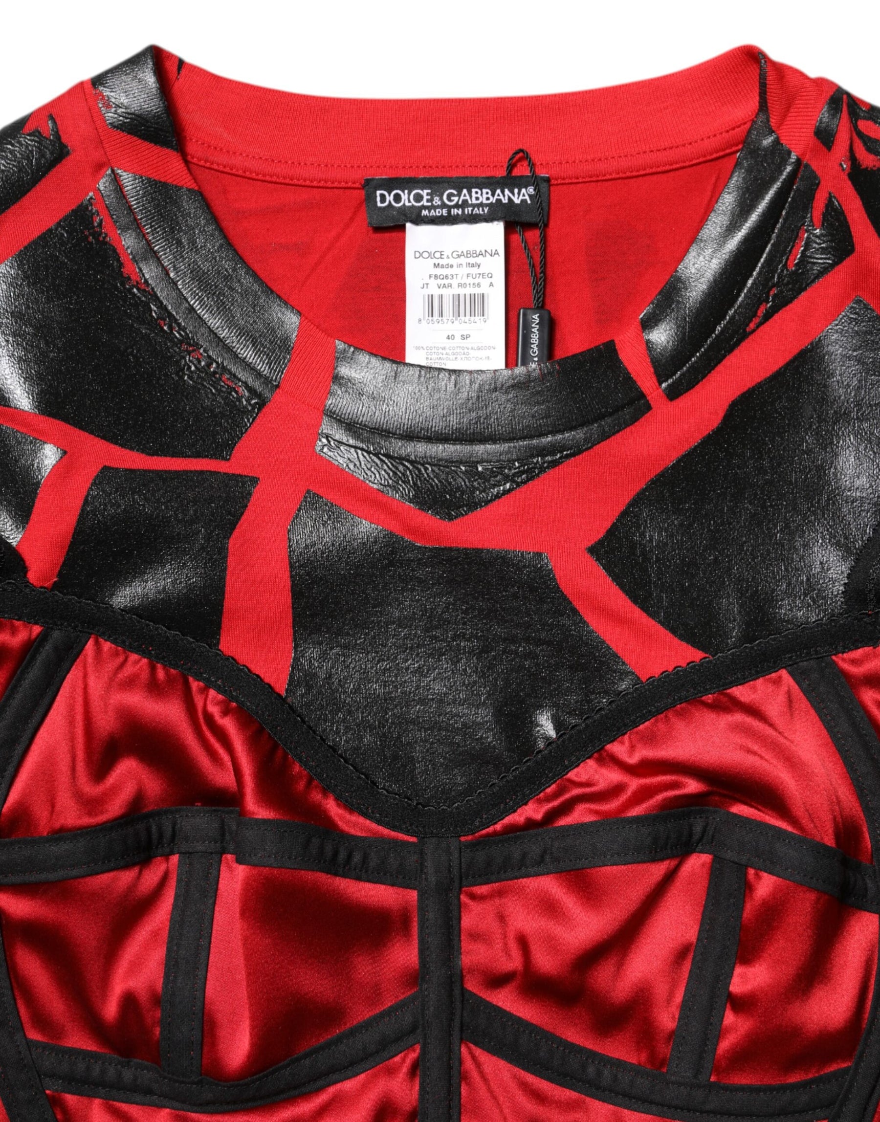 Dolce & Gabbana Red Black Cotton Bustier Detailing Cropped Top | Regal Royce