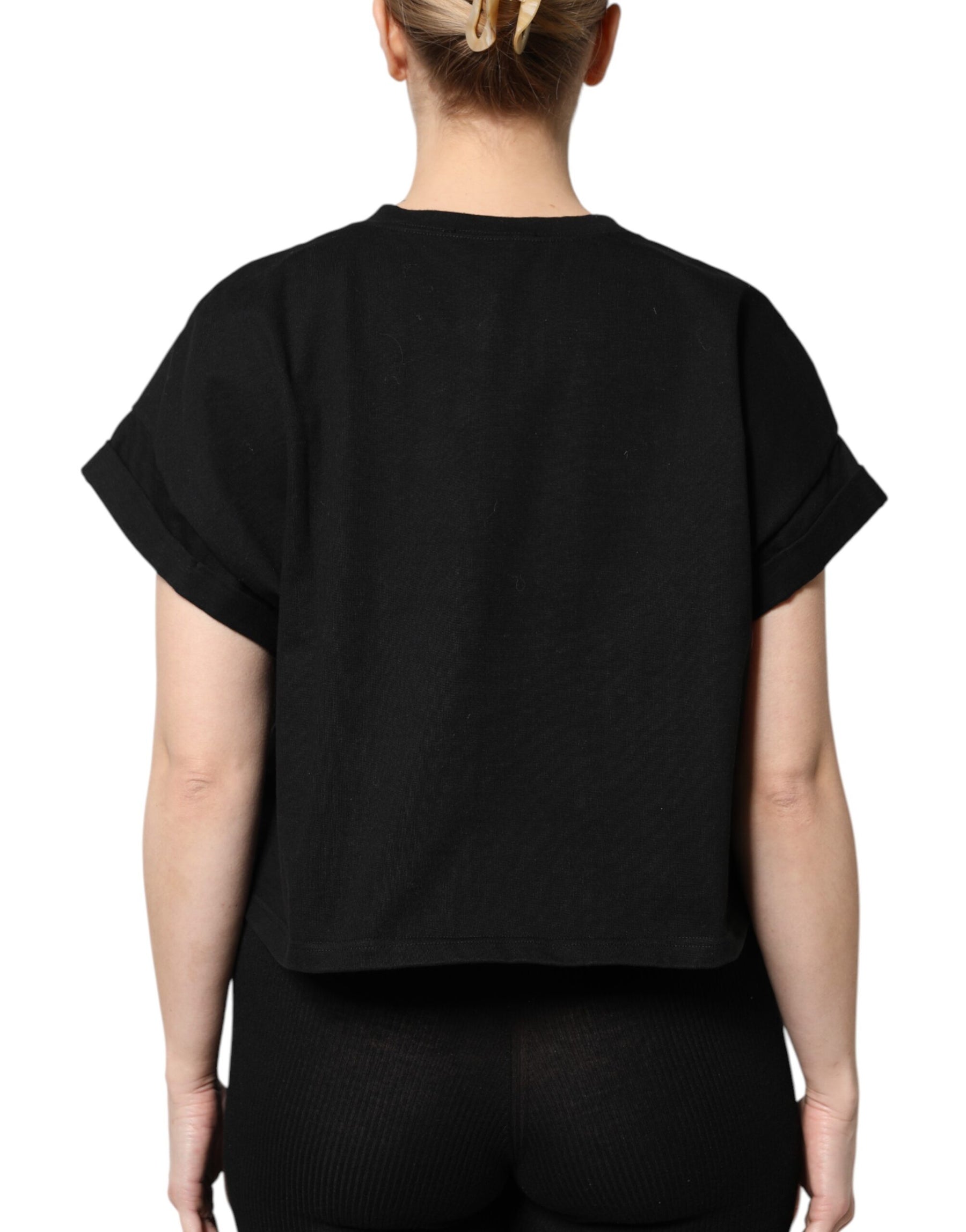 Dolce & Gabbana Black Cotton Printed Short Sleeves T-shirt | Regal Royce