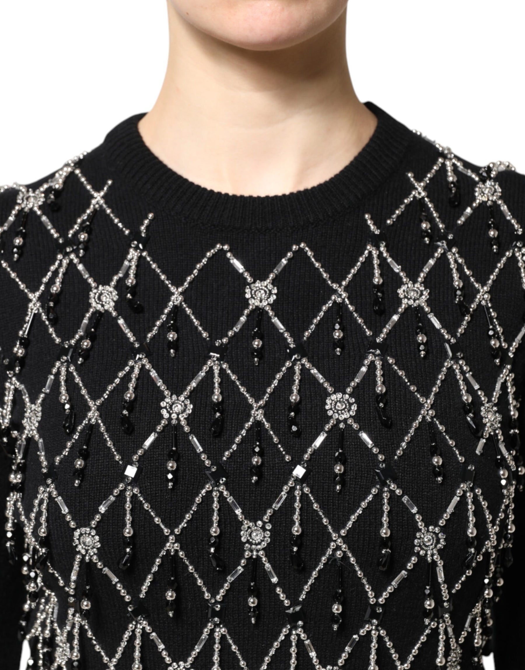 Dolce & Gabbana Black Cashmere Embellished Long Sleeves Top | Regal Royce