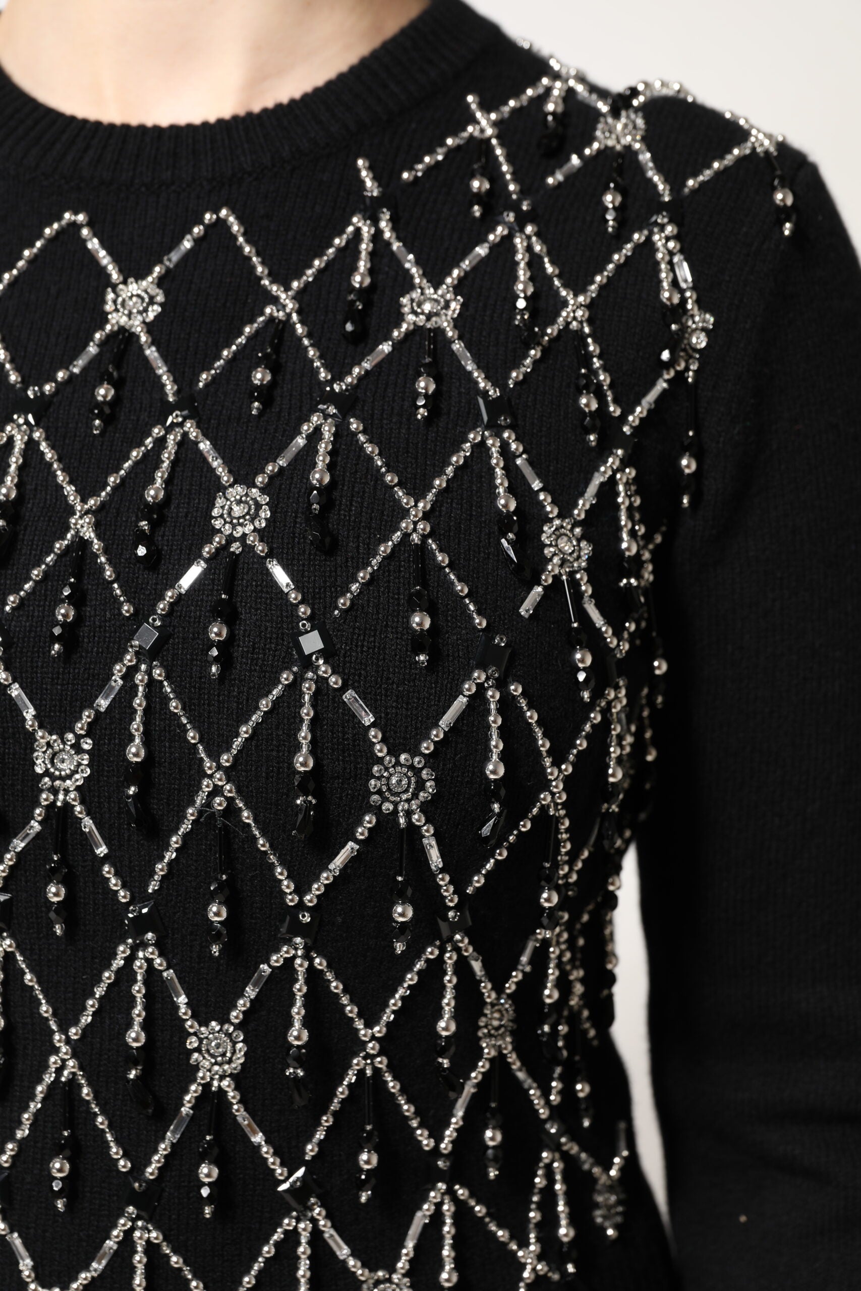 Dolce & Gabbana Black Cashmere Embellished Long Sleeves Top | Regal Royce