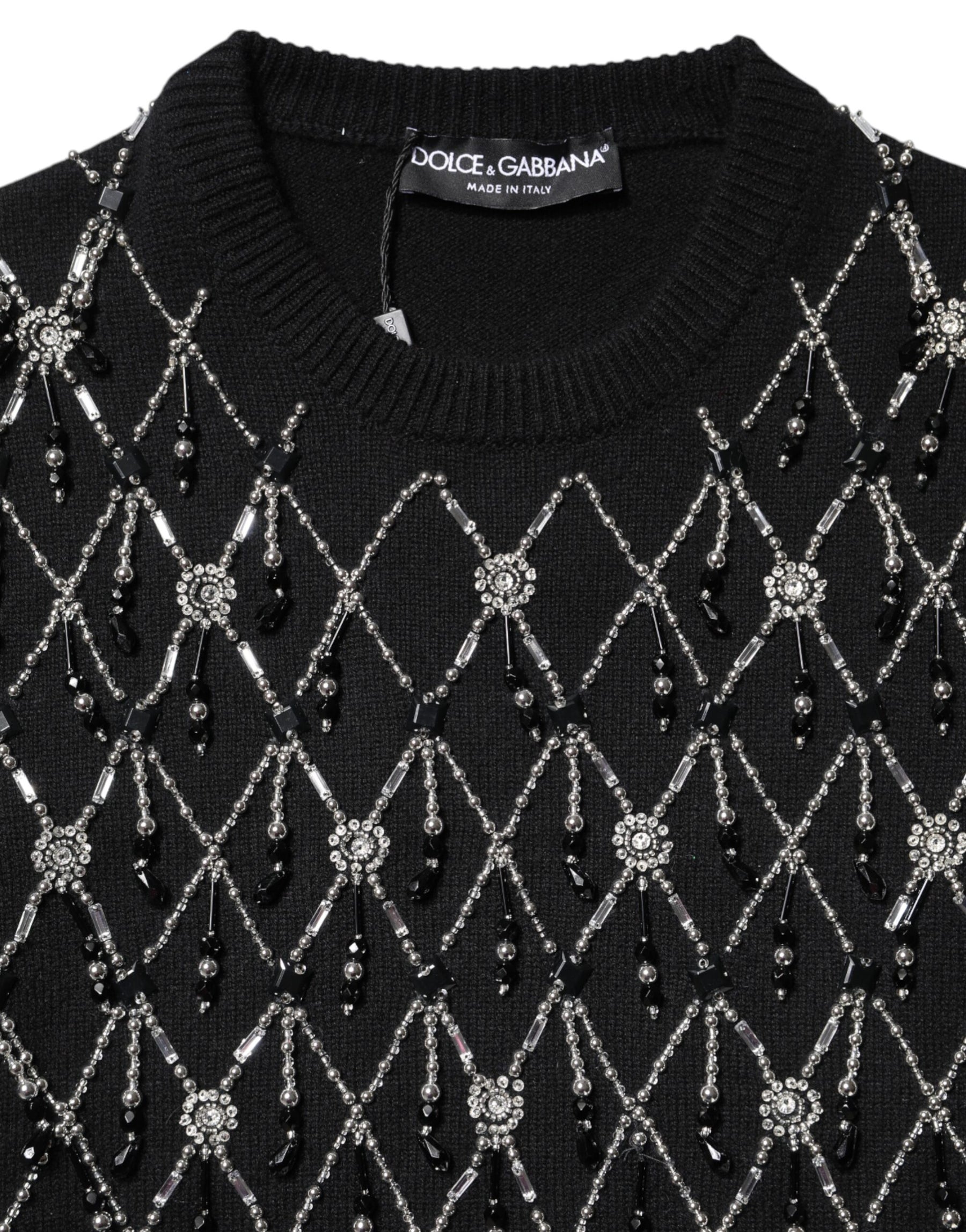 Dolce & Gabbana Black Cashmere Embellished Long Sleeves Top | Regal Royce