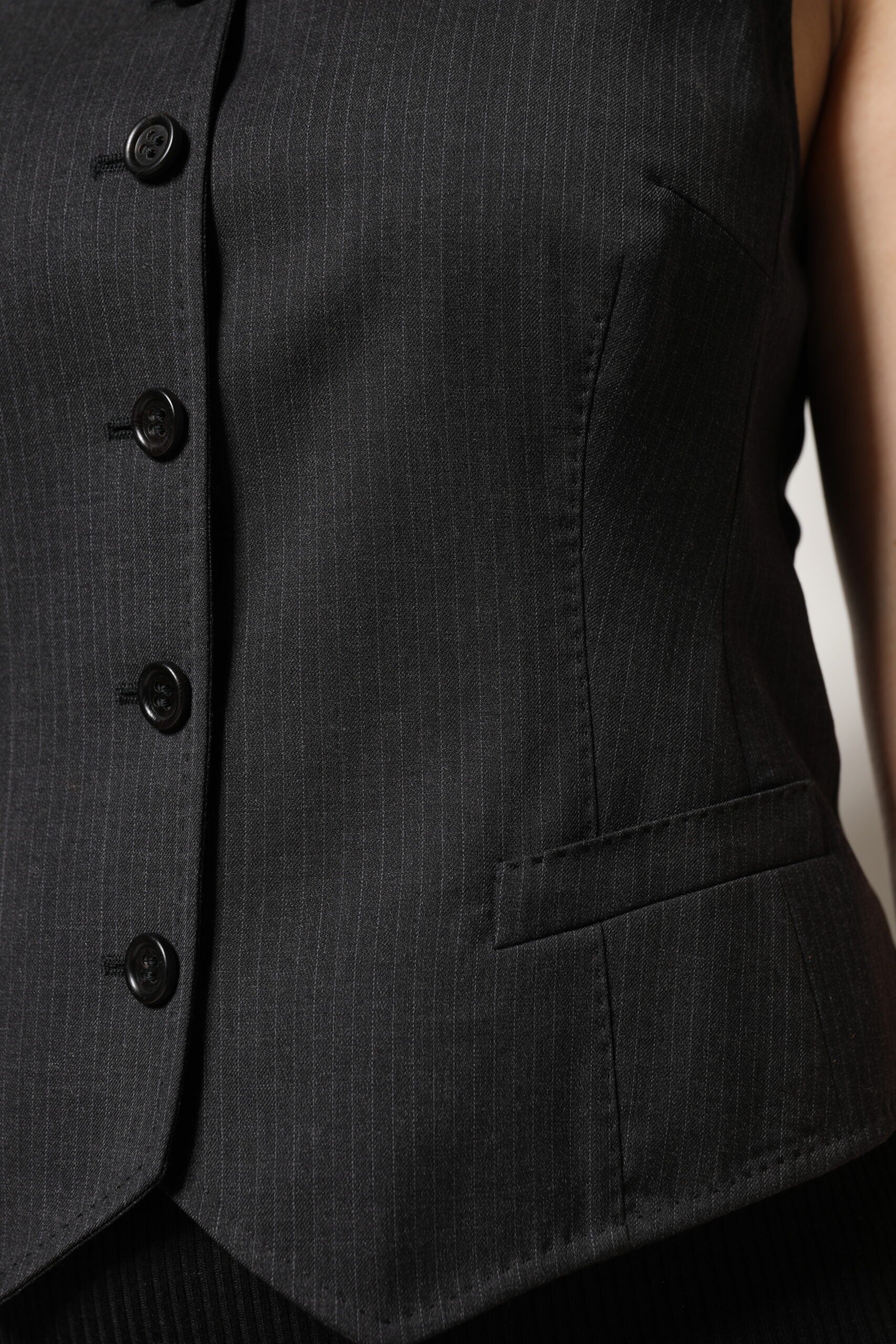 Dolce & Gabbana Black Striped Button Down Sleeveless Vest Top | Regal Royce