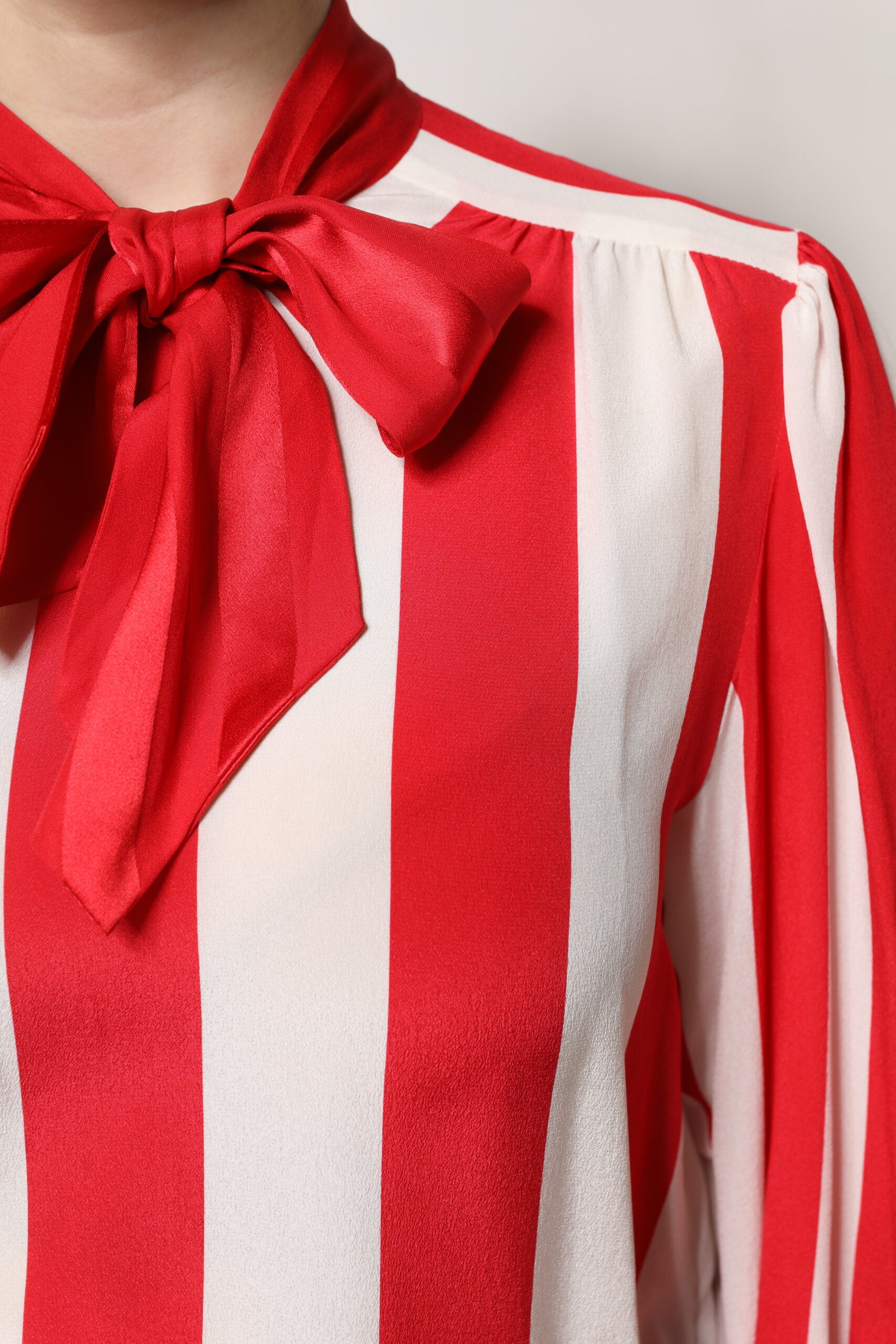 Dolce & Gabbana Red White Stripes Ascot Collar Blouse Top | Regal Royce
